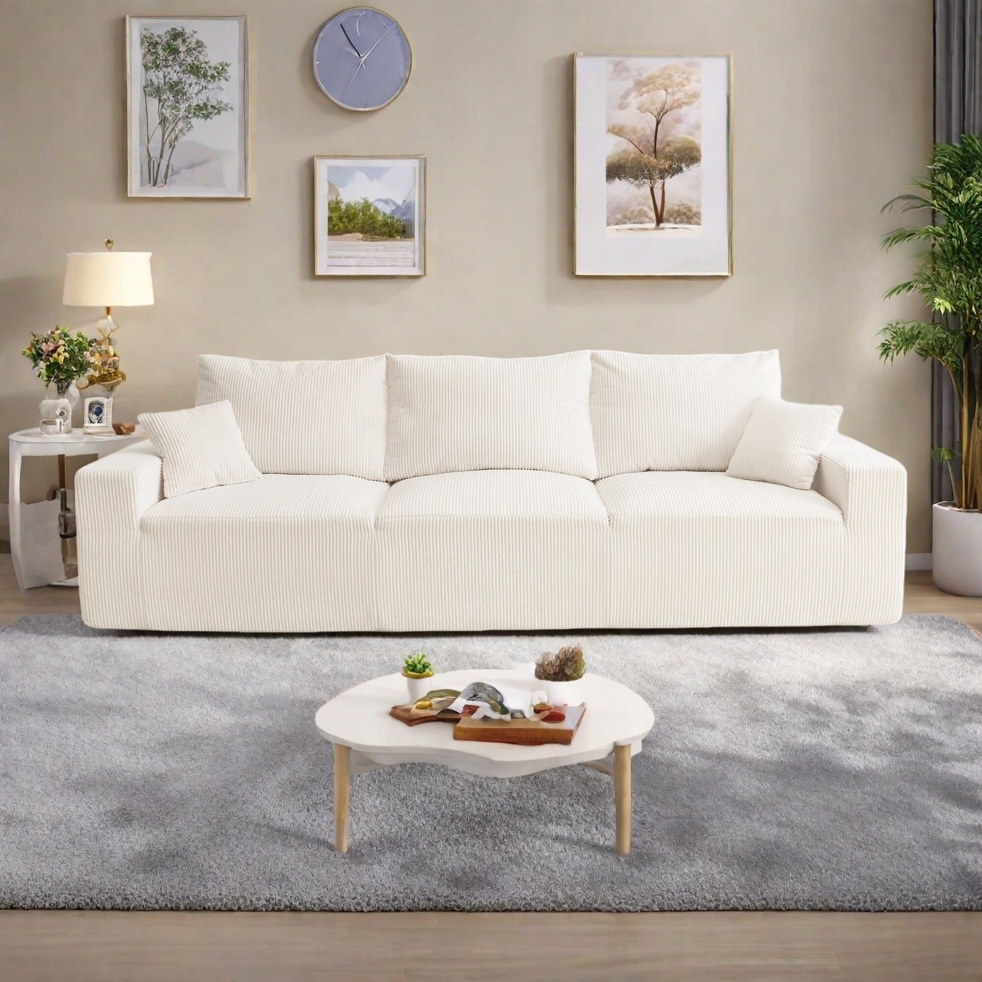 110 Corduroy 4-Seater Sofa,Slow-Recovery Foam (72hr Expansion, No Assembly Required)