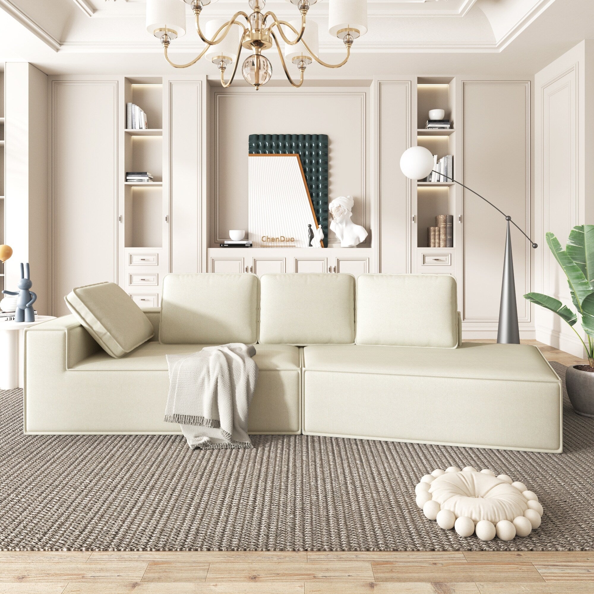 125 Stylish Chaise Lounge Modern Indoor Lounge Sofa Sleeper Sofa with Clean Lines for Living Room, Beige