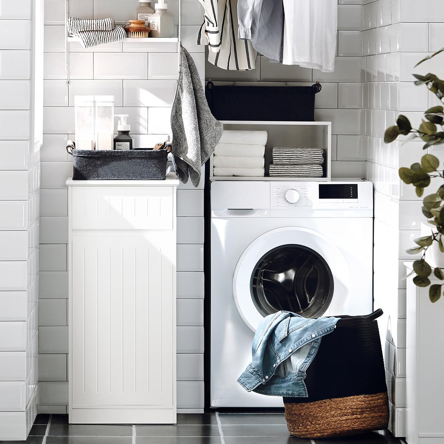 SoBuy BZR110-W, Armoire à linge, Coffre à linge, Armoire de rangement pour salle de bain