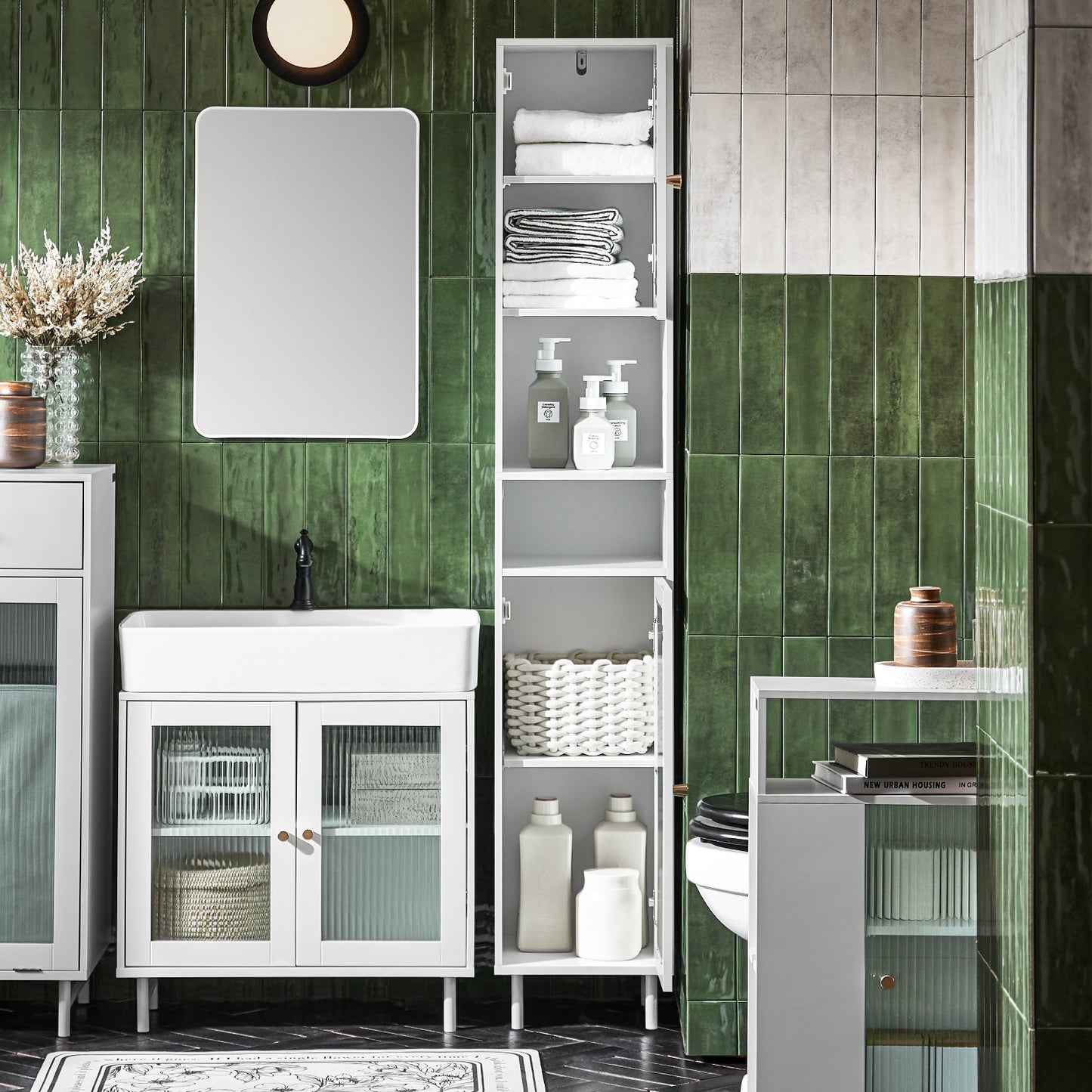 SoBuy BZR118-W, Armoire de salle de bain haute avec 2 portes vitrées