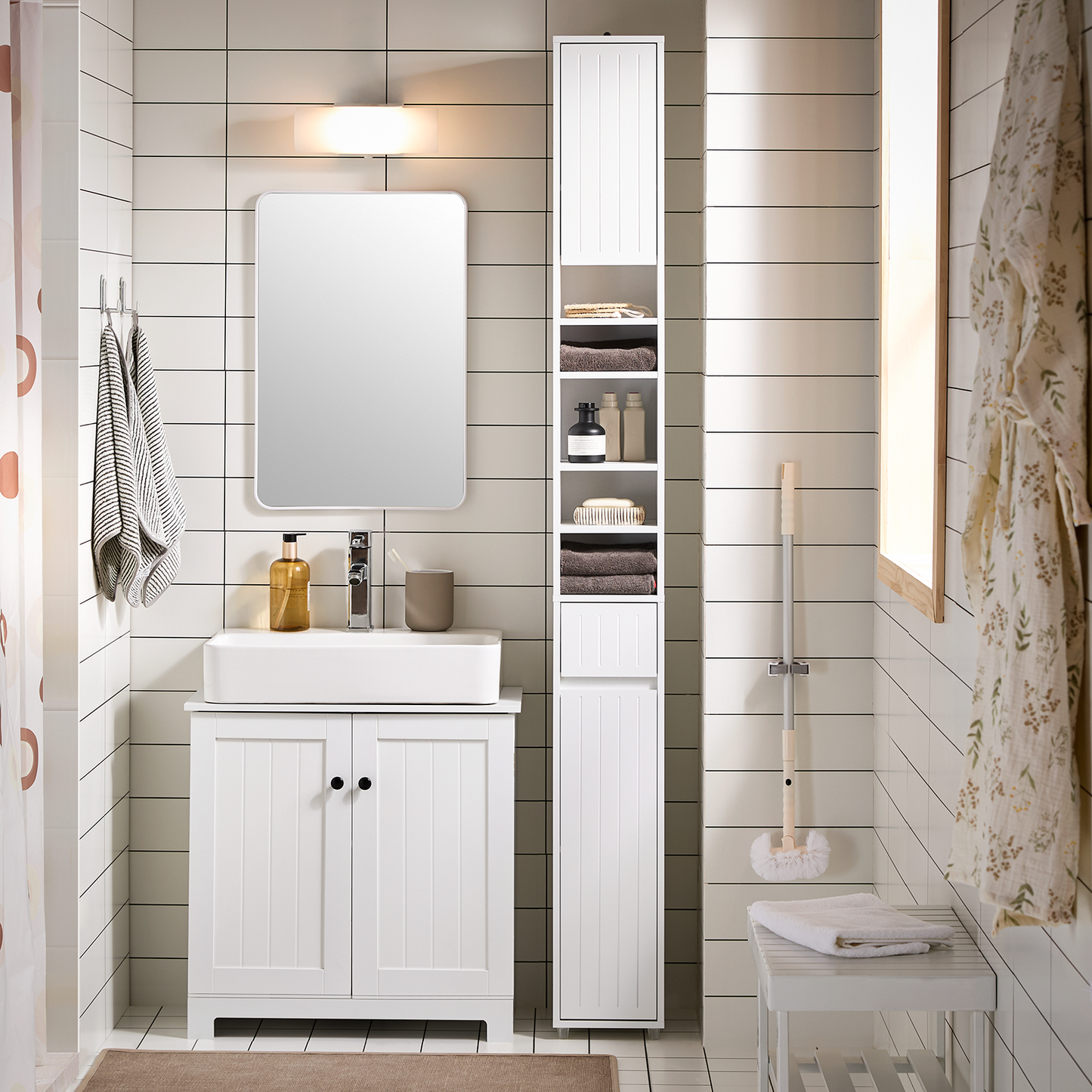 Armoire de salle de bain haute SoBuy, meuble de rangement pour salle de bain BZR160-W