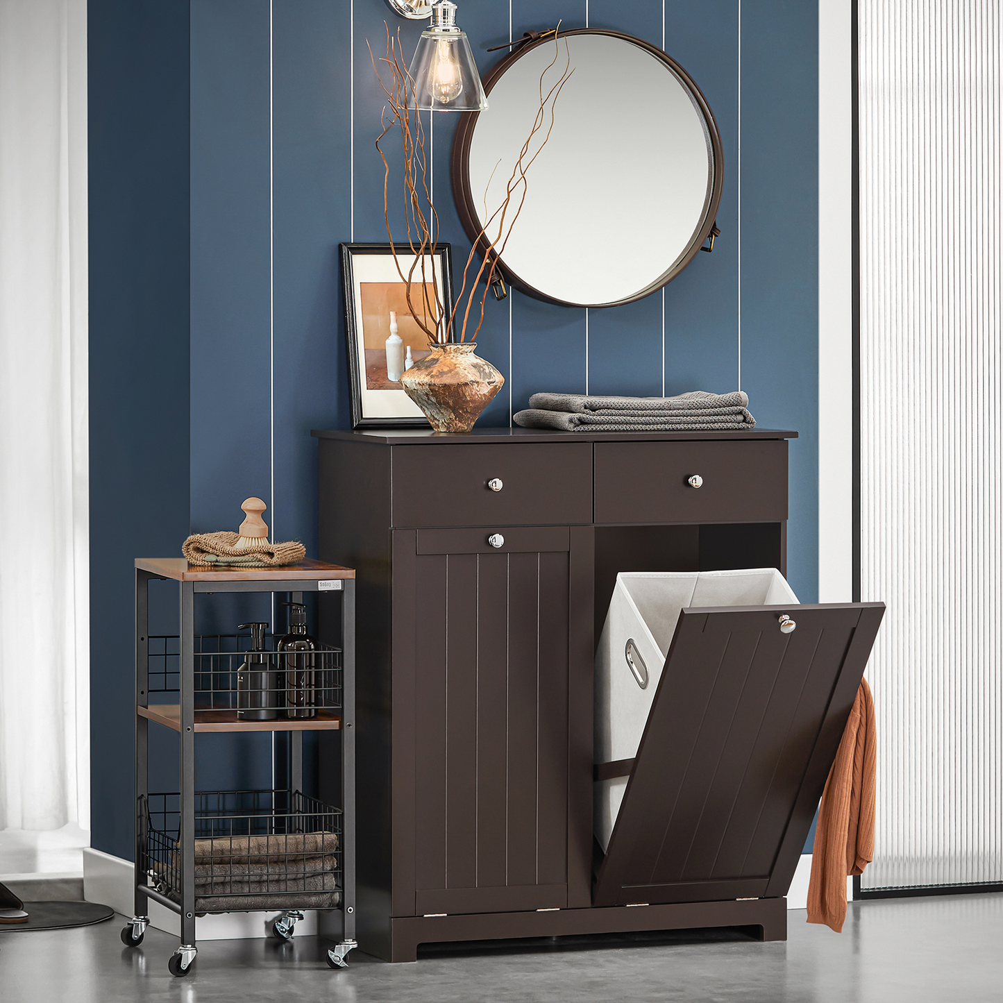 Armoire à linge SoBuy à 2 tiroirs et 2 portes avec paniers à linge BZR33-BR