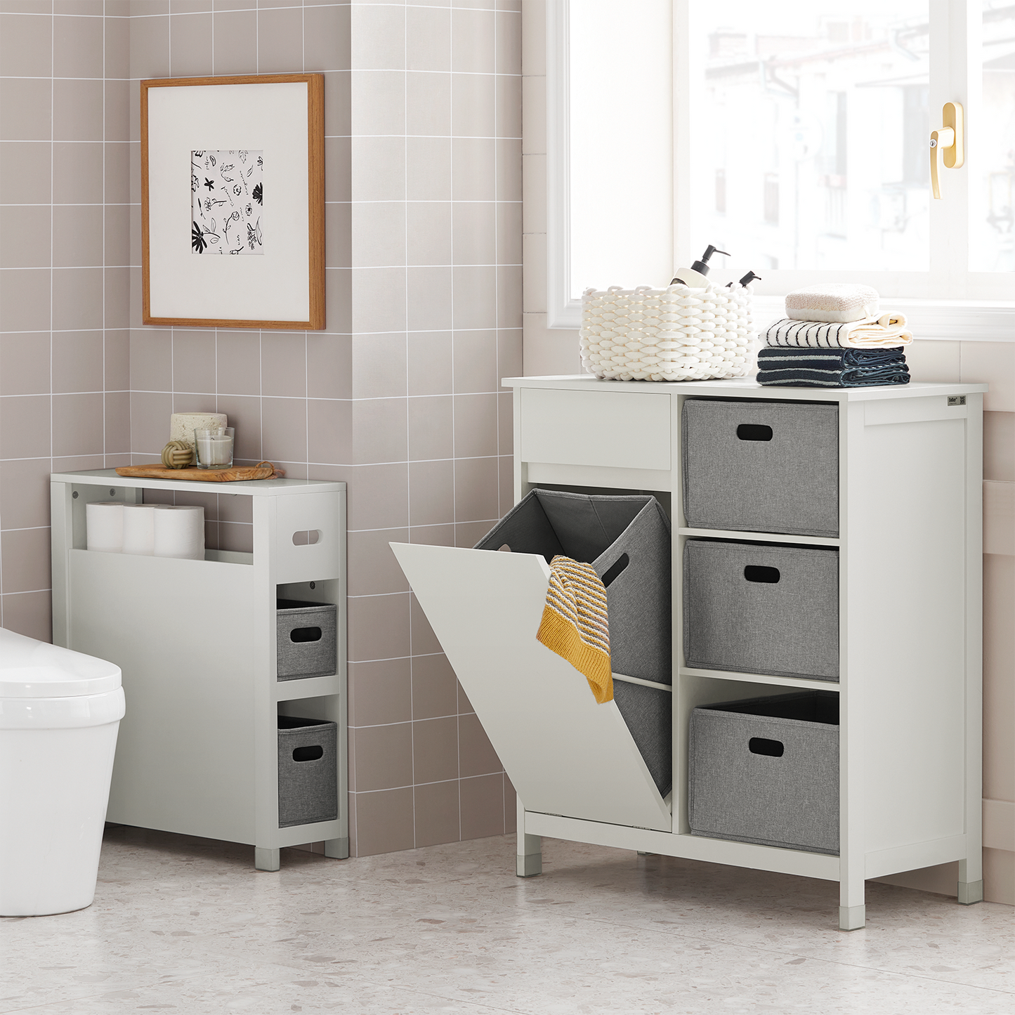 SoBuy BZR77-W Panier à linge Coffre à linge Armoire de salle de bain