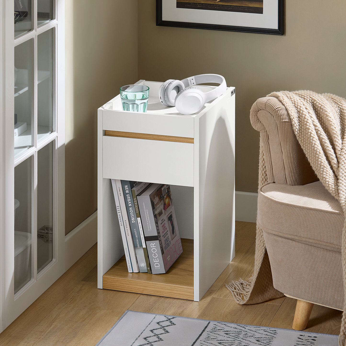 SoBuy Table de chevet, table d'appoint, table basse, table de canapé FBT137-W