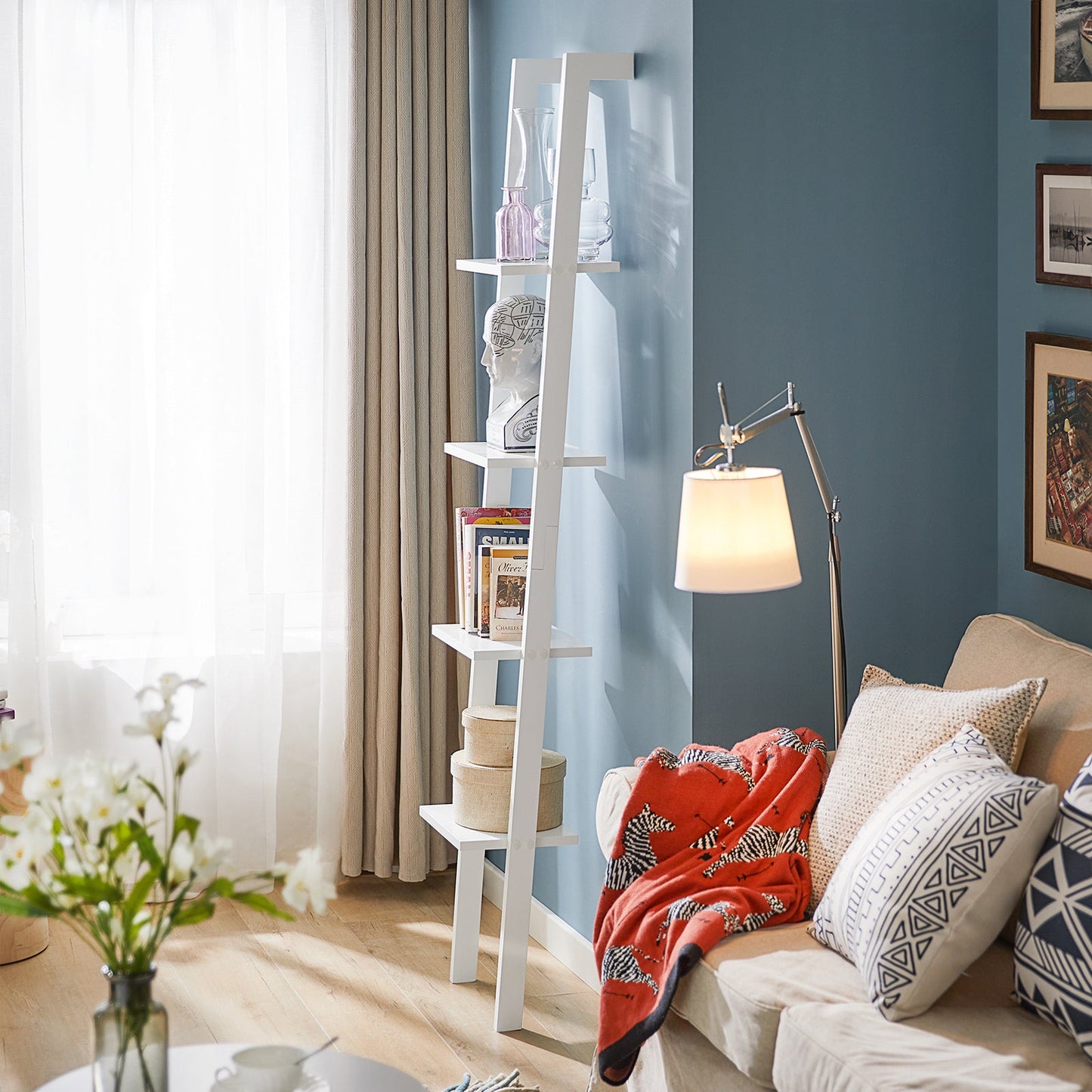 Étagère murale de rangement moderne à 4 niveaux SoBuy en bois, FRG15-W