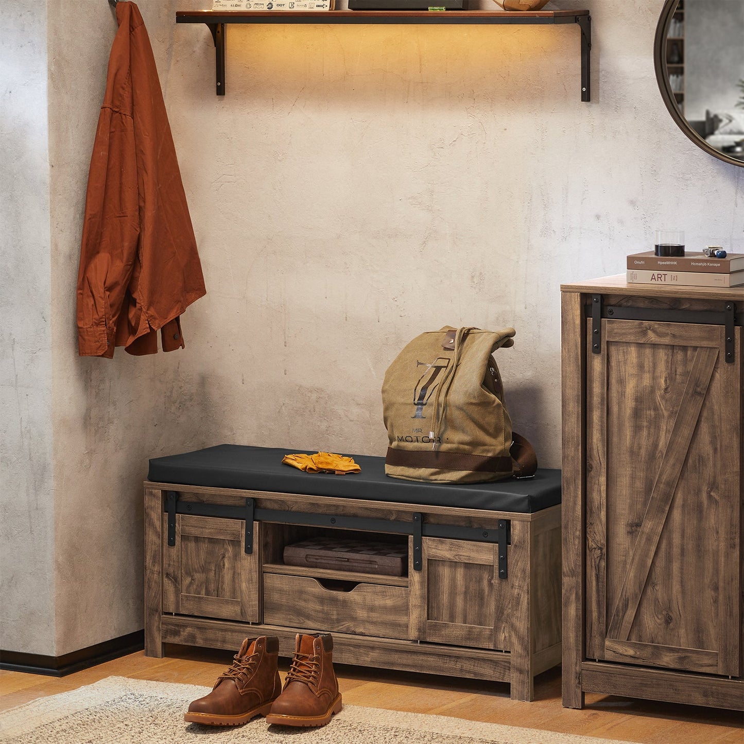 SoBuy FSR118-N, Banc à chaussures d'entrée avec 2 portes coulissantes et coussin d'assise