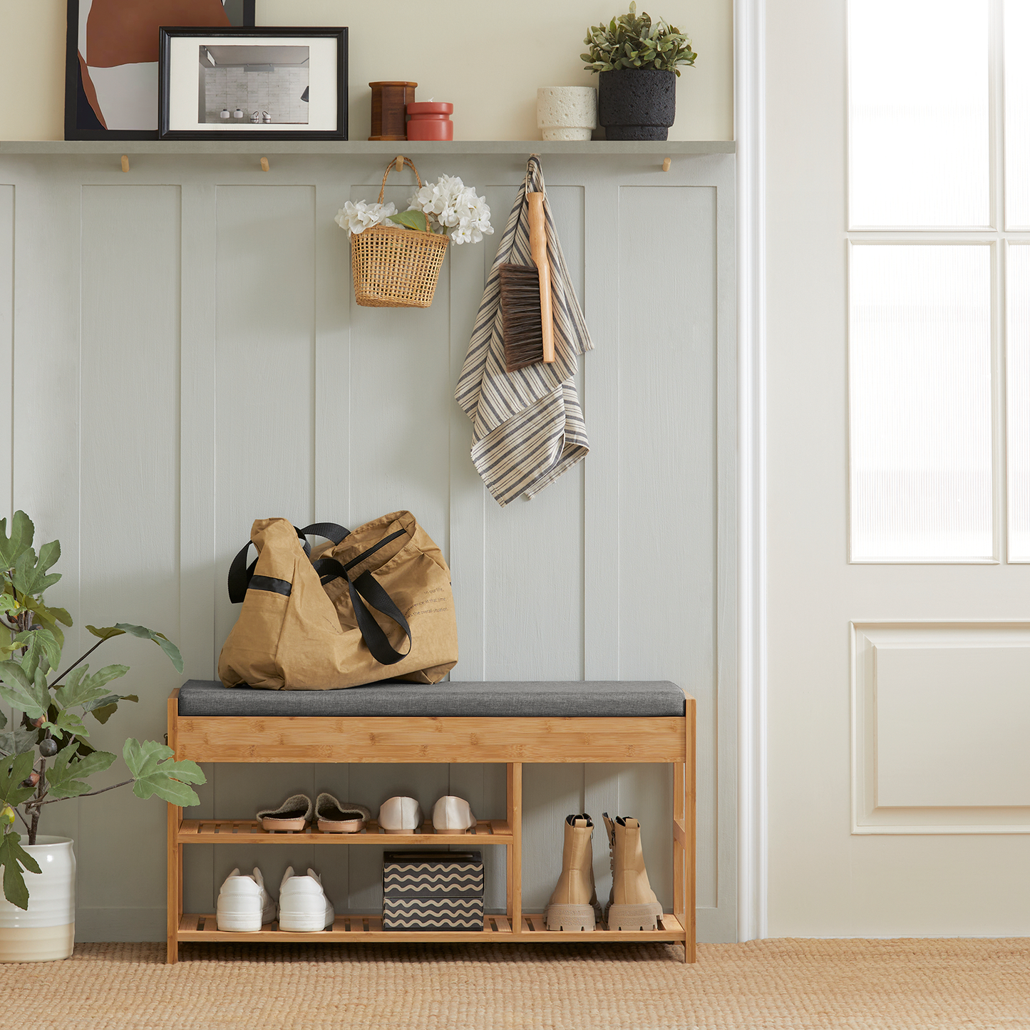 Banc de rangement à chaussures rembourré SoBuy avec espace de rangement, FSR47-N