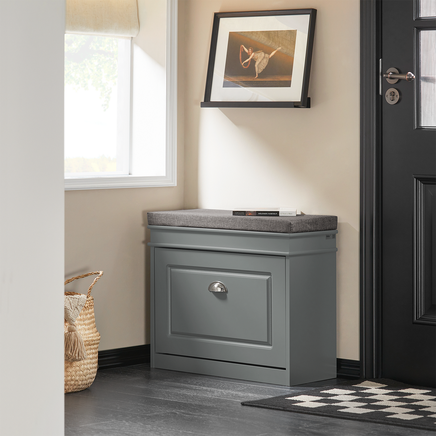 SoBuy FSR82-K-HG, Meuble à chaussures, Banc à chaussures d'entrée avec tiroir rabattable et coussin d'assise, Gris