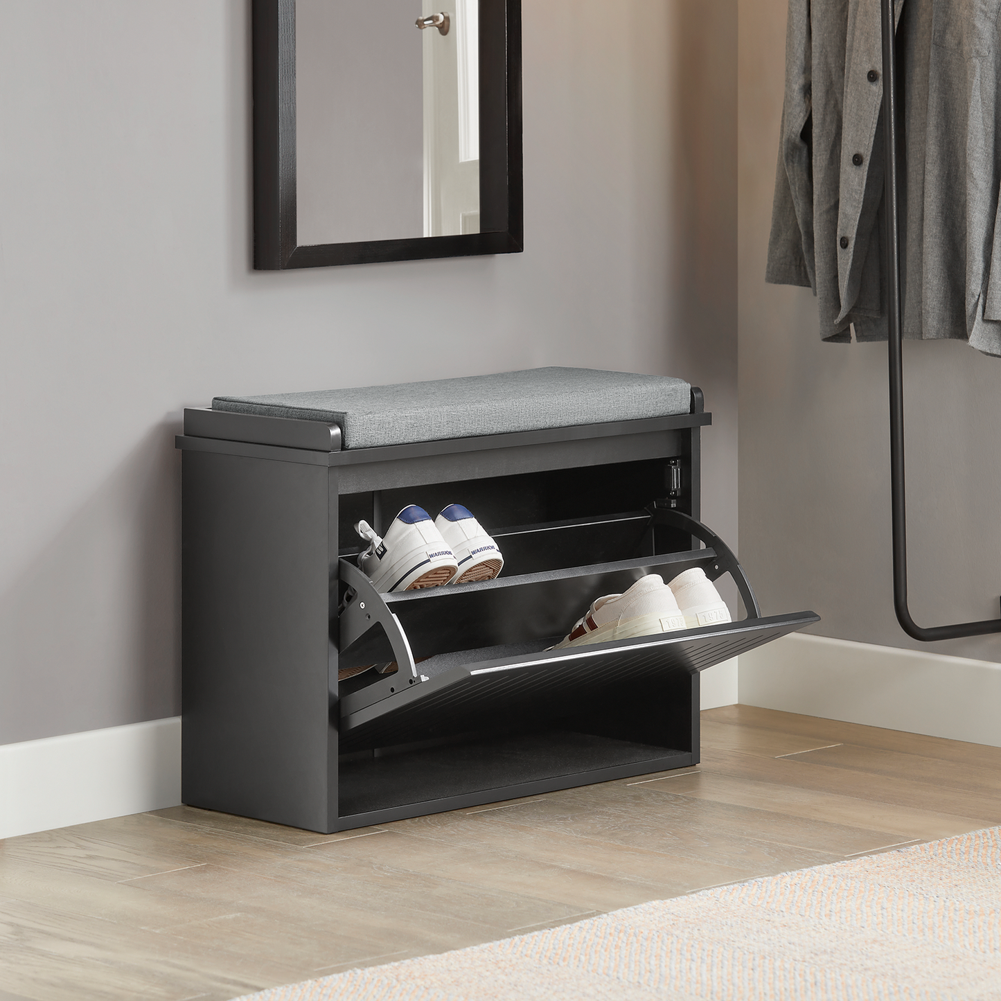 Banc à chaussures d'entrée SoBuy FSR98-SCH, étagère à chaussures, meuble à chaussures avec coussin d'assise et tiroir rabattable