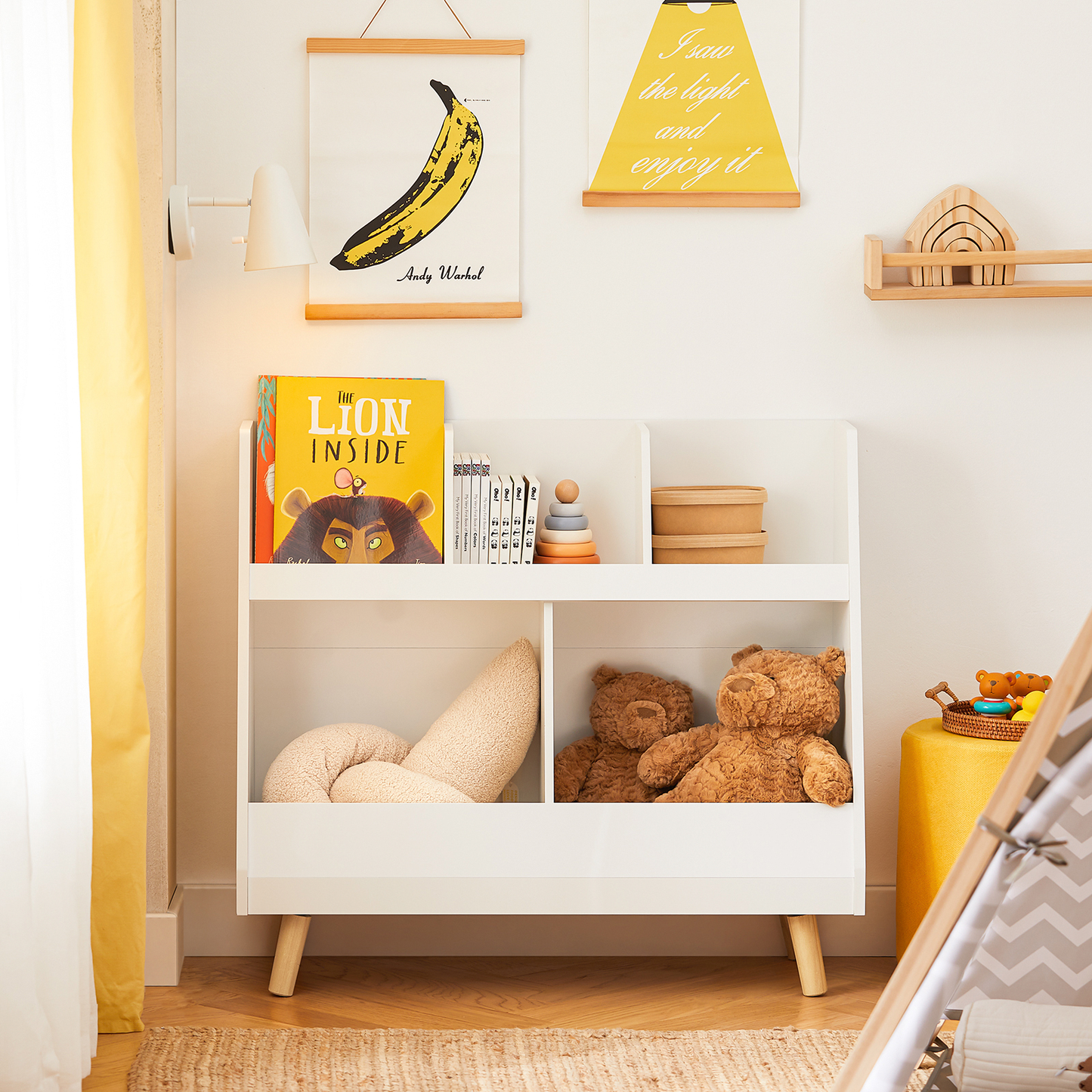 Bibliothèque pour enfants SoBuy, étagère de rangement, présentoir, organisateur KMB19-W