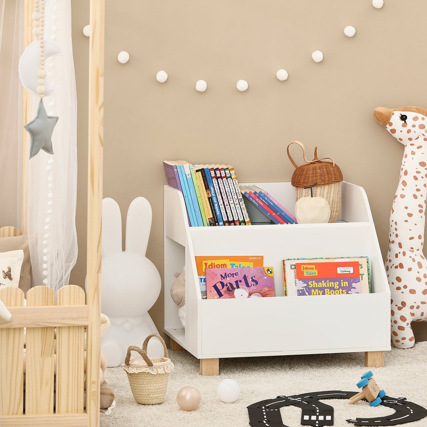 SoBuy KMB54-W, Bibliothèque de rangement pour enfants, étagère à livres et jouets avec 3 compartiments de rangement, blanc
