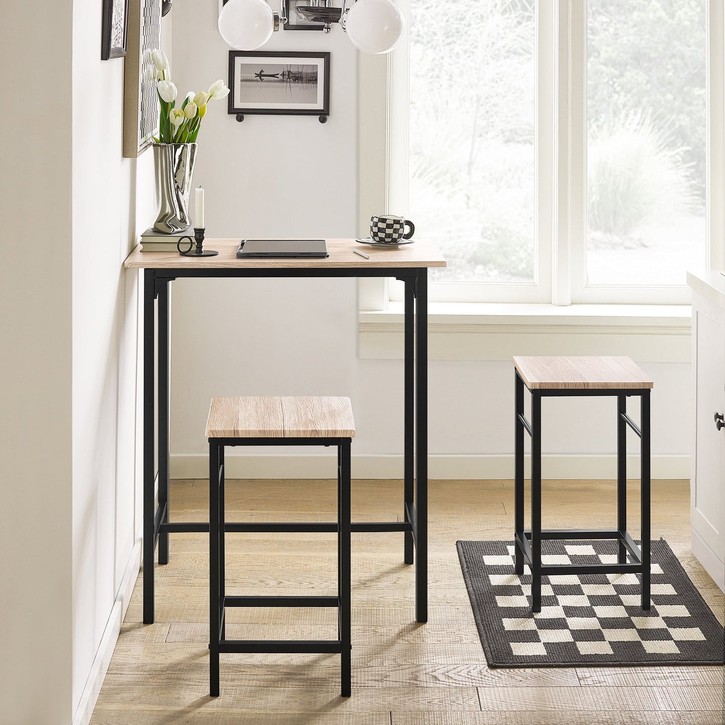 Mobilier de cuisine et de salle à manger en bois SoBuy, table et tabourets, OGT10-N