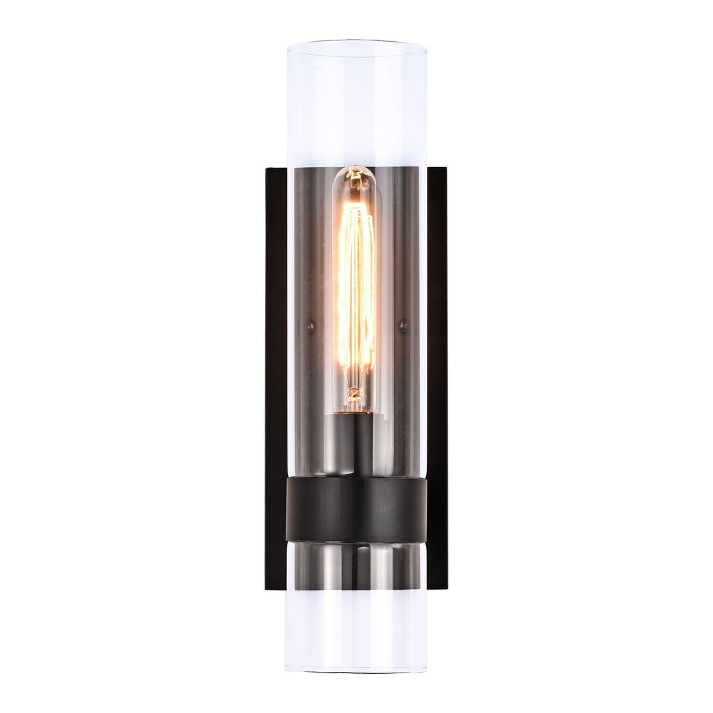 1- Light Cylindrical Clear Glass Wall Sconce
