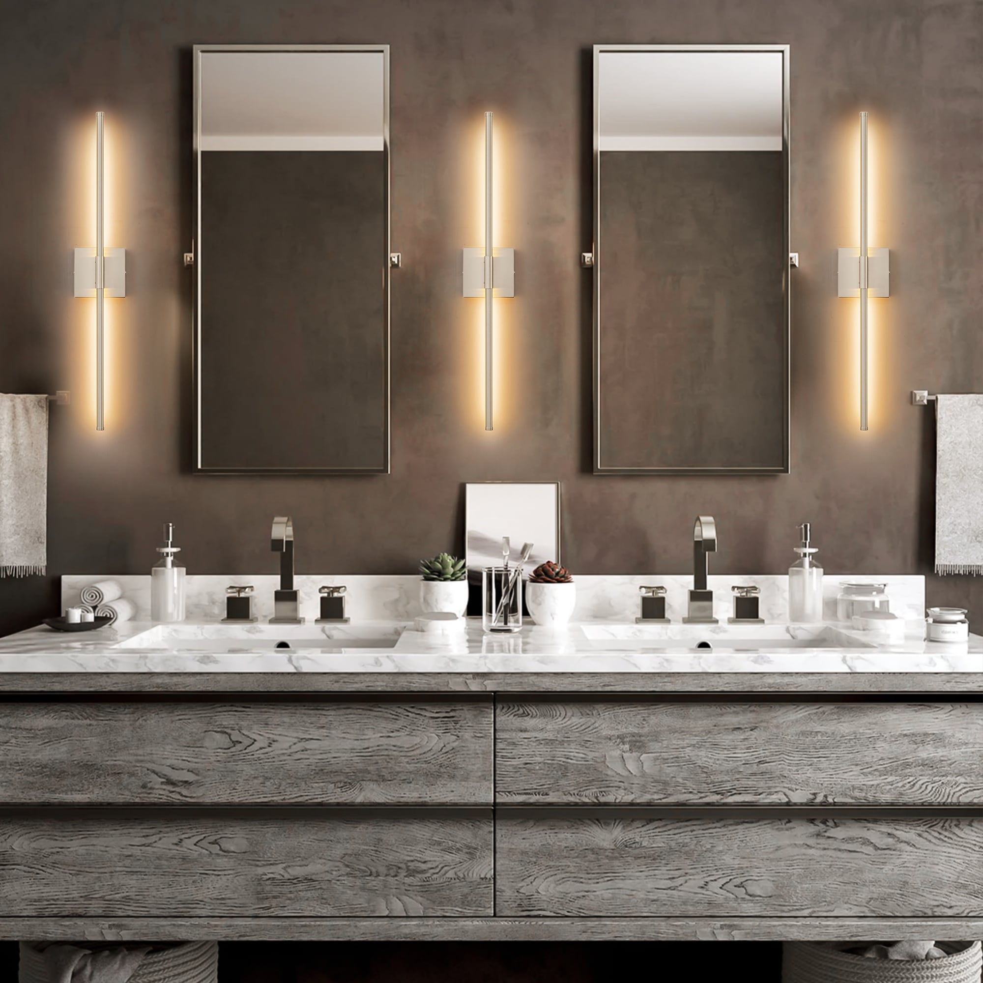 1-Light Black/ Gold/ Nickel Modern Long Linear Strip Wall Sconce Dimmable LED Bathroom Vanity Light