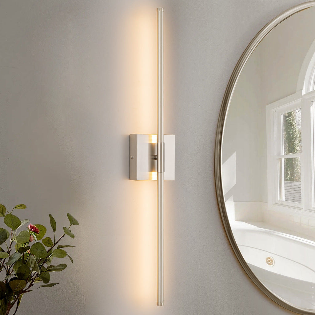 1-Light Black/ Gold/ Nickel Modern Long Linear Strip Wall Sconce Dimmable LED Bathroom Vanity Light
