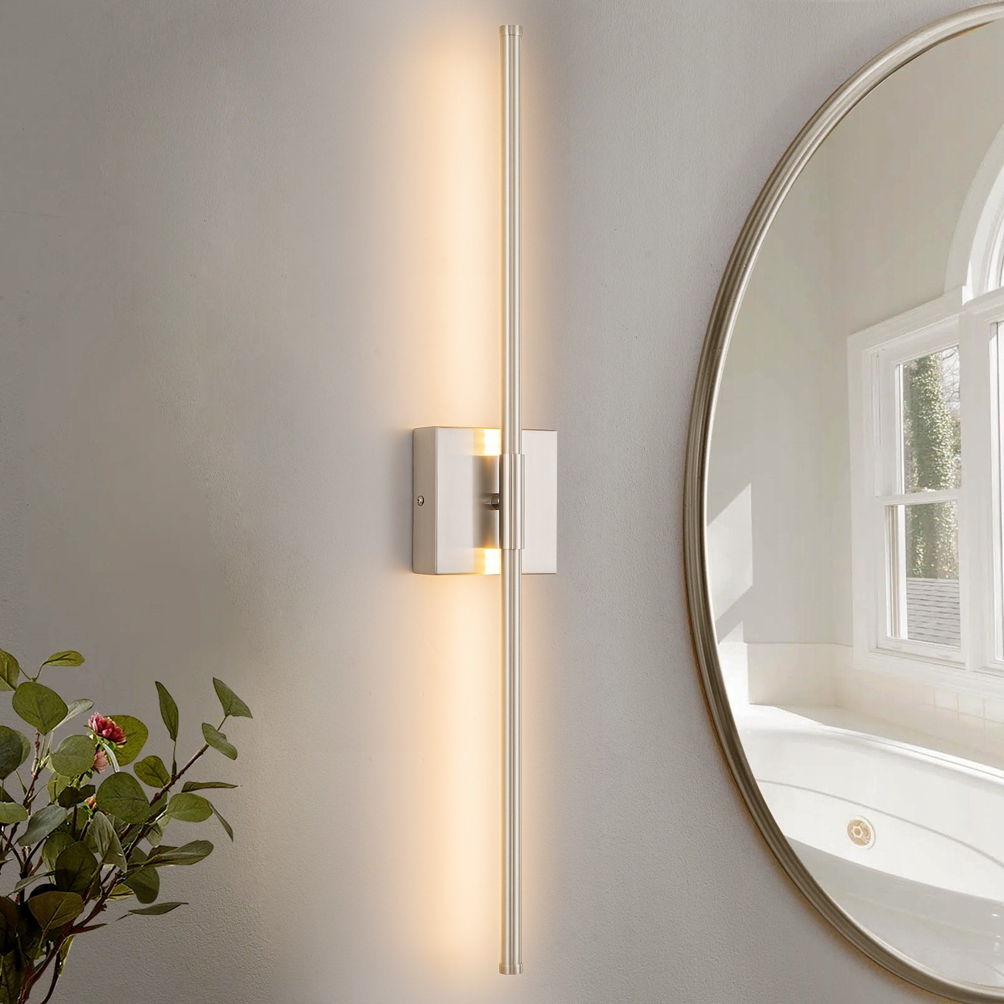 1-Light Black/ Gold/ Nickel Modern Long Linear Strip Wall Sconce Dimmable LED Bathroom Vanity Light