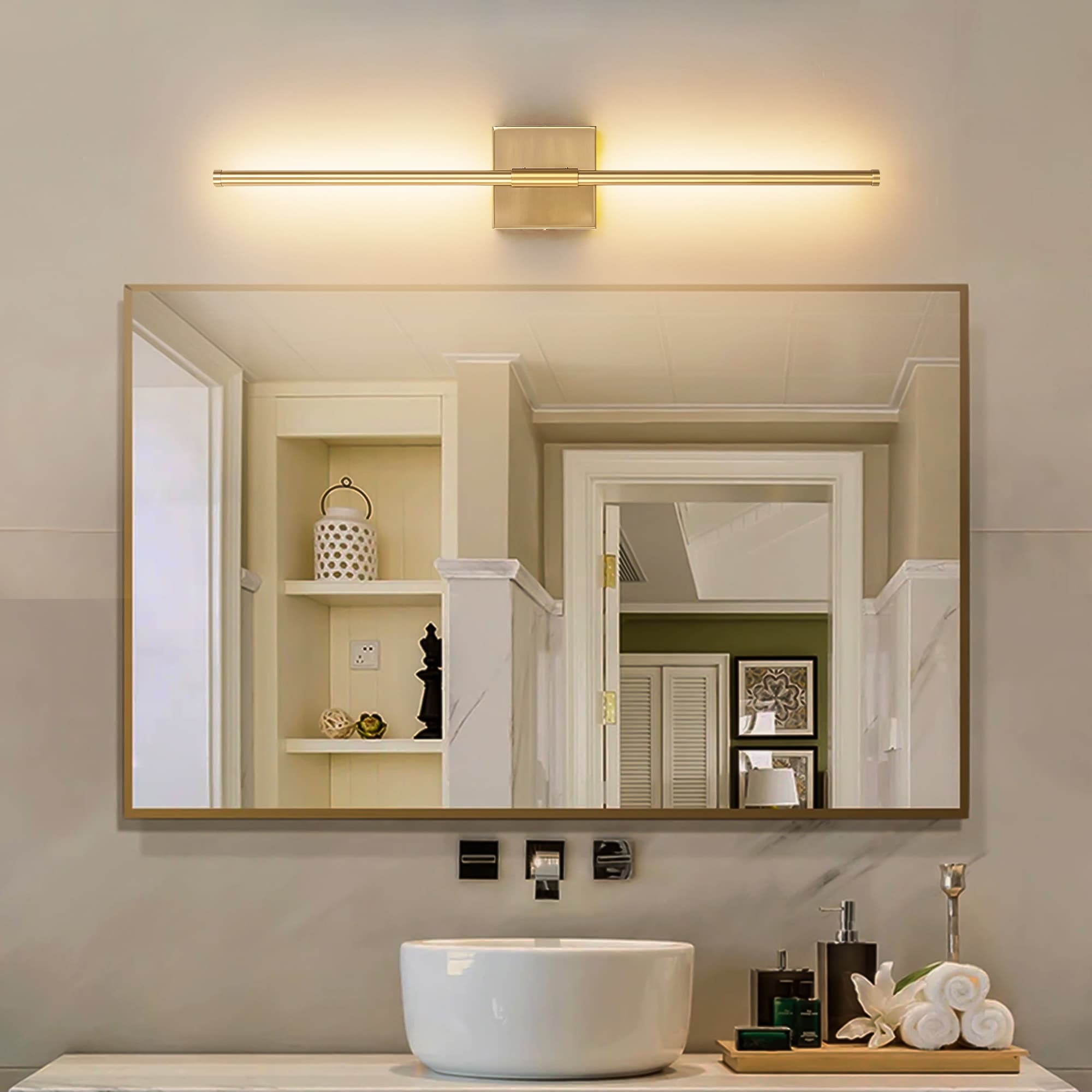 1-Light Black/ Gold/ Nickel Modern Long Linear Strip Wall Sconce Dimmable LED Bathroom Vanity Light