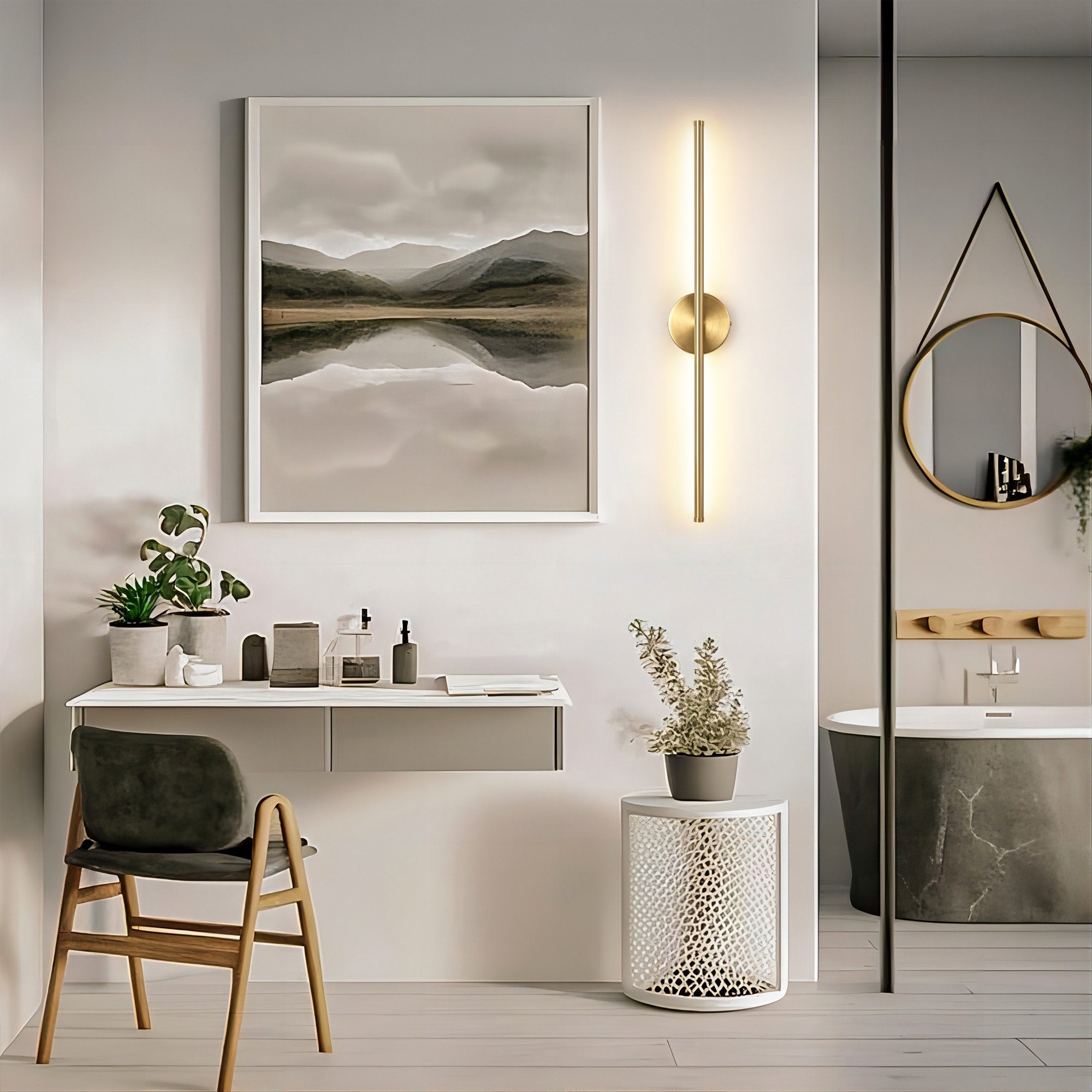 1-Light Black/ Gold/ Nickel Modern Long Linear Strip Wall Sconce Dimmable LED Bathroom Vanity Light
