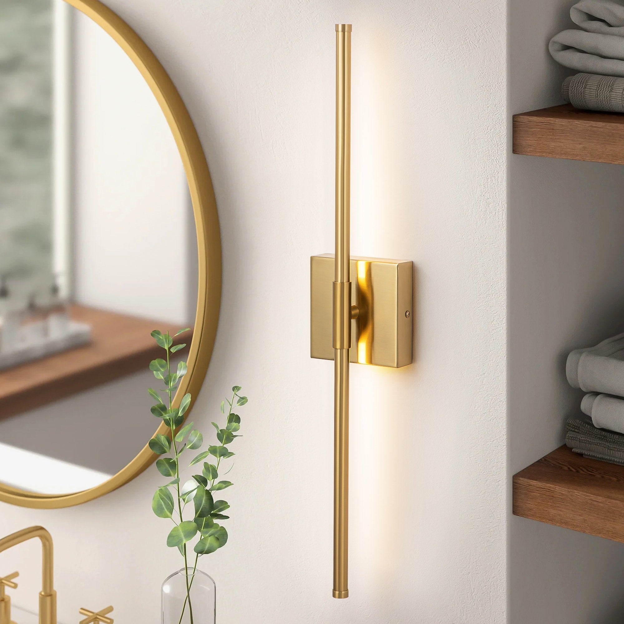 1-Light Black/ Gold/ Nickel Modern Long Linear Strip Wall Sconce Dimmable LED Bathroom Vanity Light