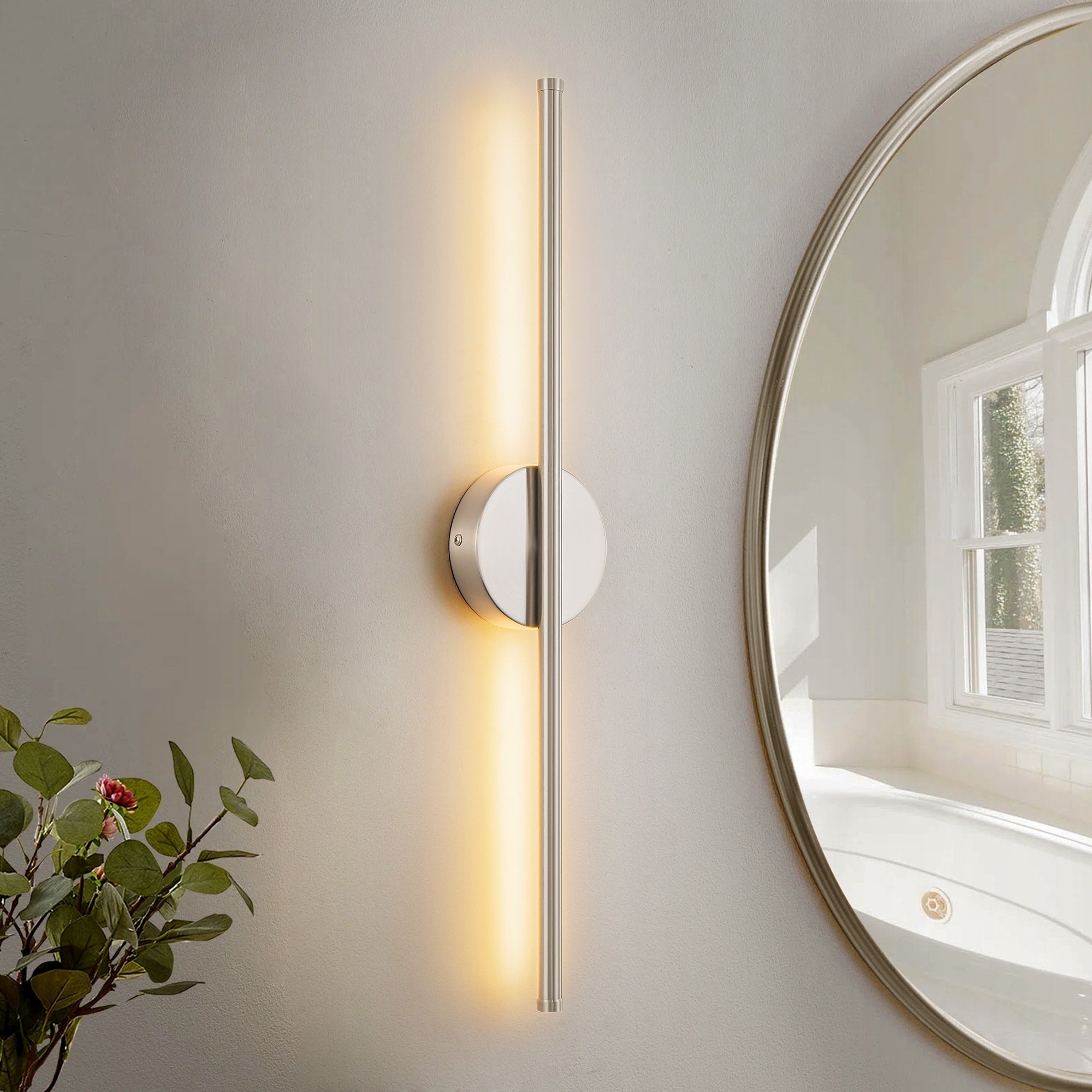 1-Light Black/ Gold/ Nickel Modern Long Linear Strip Wall Sconce Dimmable LED Bathroom Vanity Light