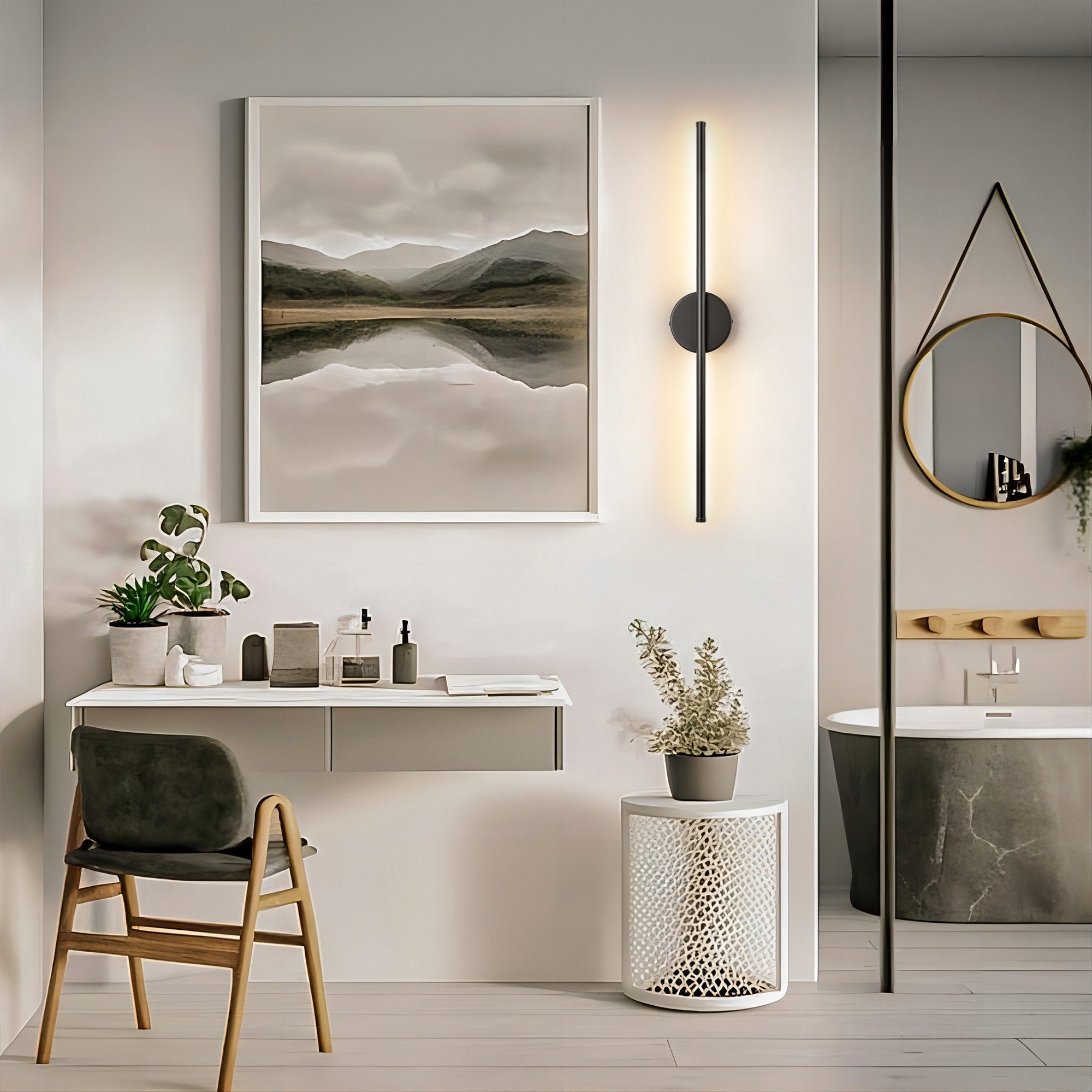 1-Light Black/ Gold/ Nickel Modern Long Linear Strip Wall Sconce Dimmable LED Bathroom Vanity Light