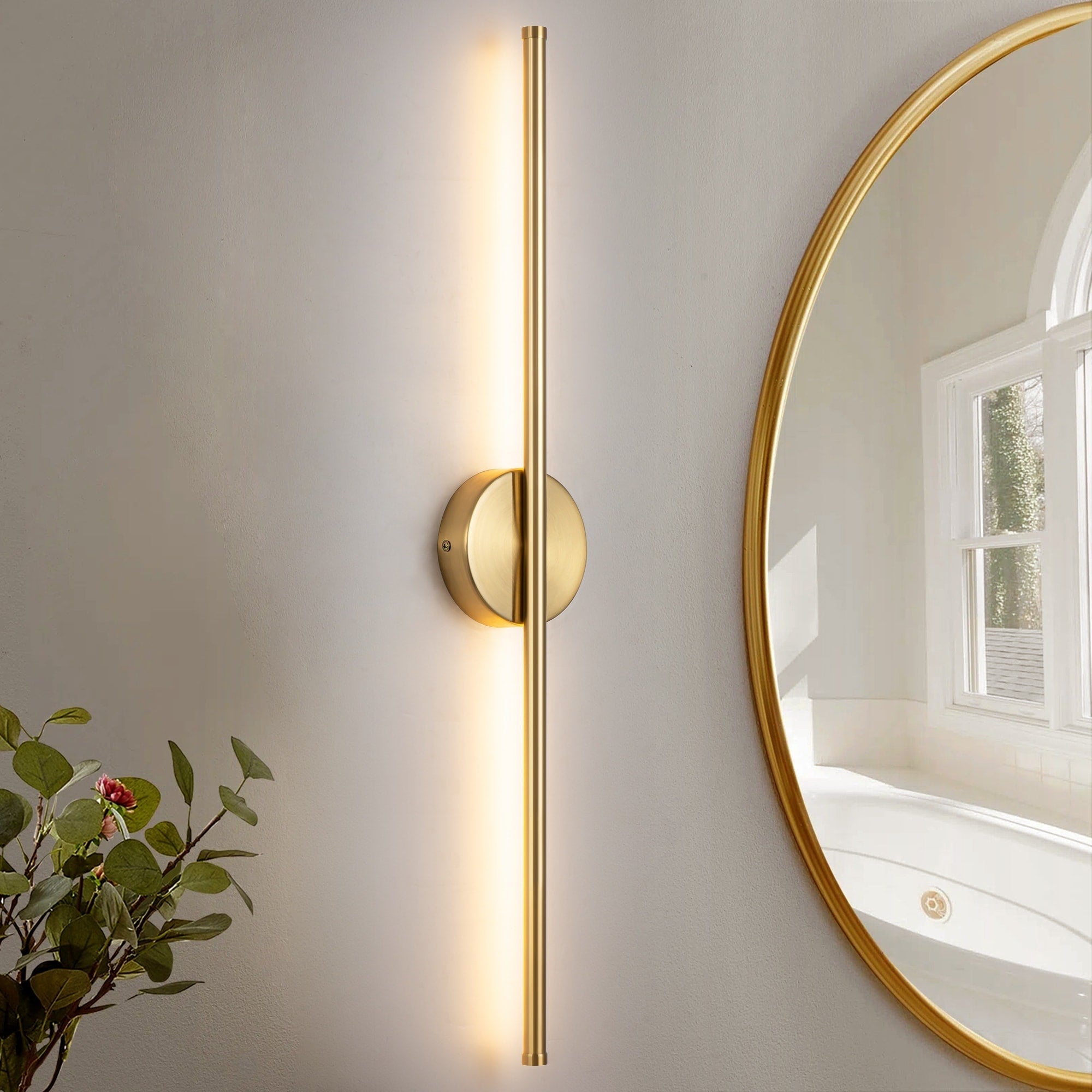 1-Light Black/ Gold/ Nickel Modern Long Linear Strip Wall Sconce Dimmable LED Bathroom Vanity Light