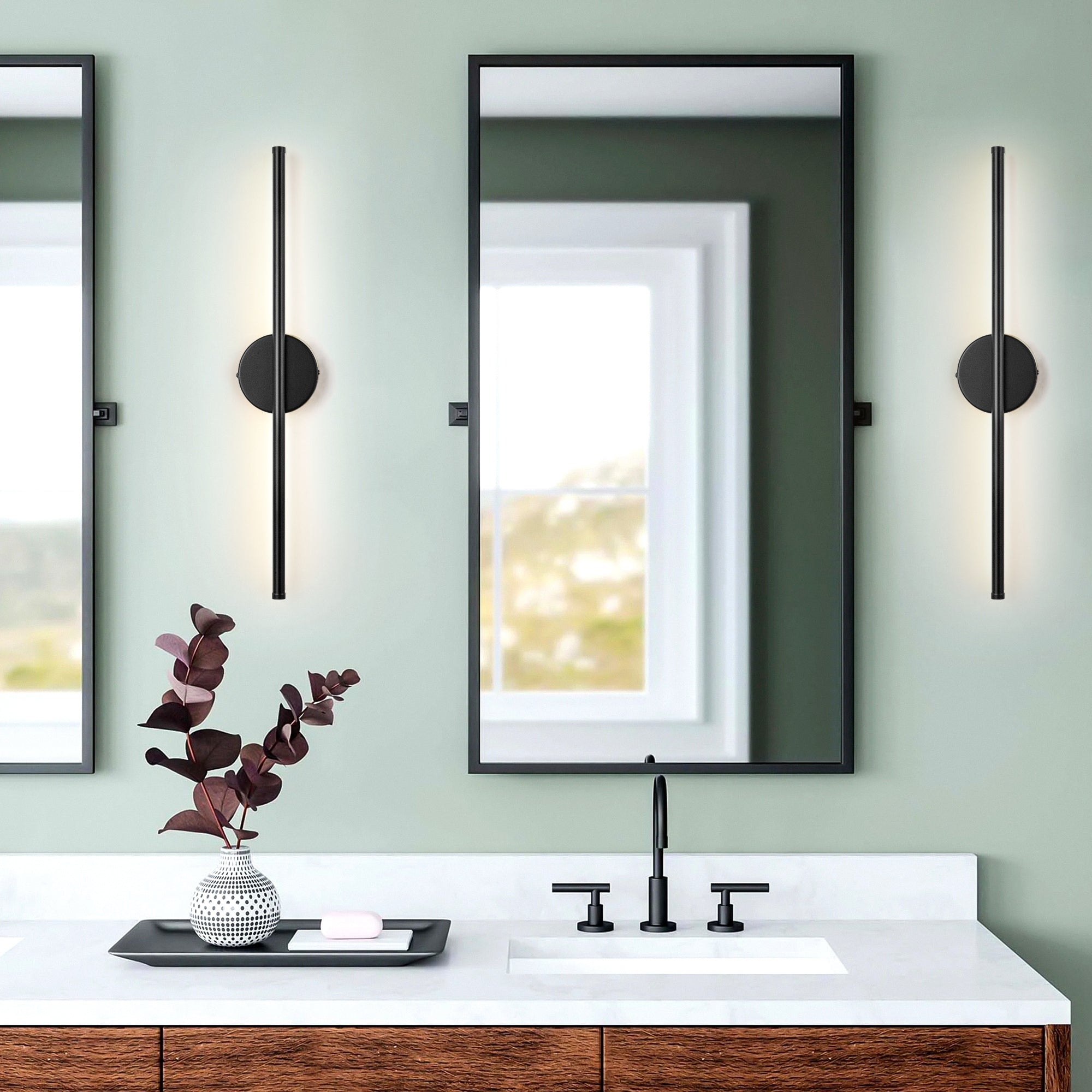 1-Light Black/ Gold/ Nickel Modern Long Linear Strip Wall Sconce Dimmable LED Bathroom Vanity Light