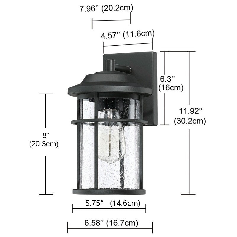 1 Light Black Coastal Barn Dome Outdoor Wall Lantern Clear Glass