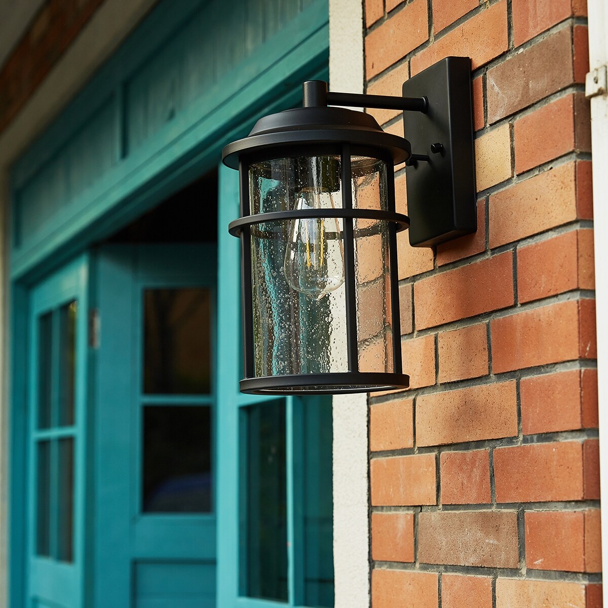 1 Light Black Coastal Barn Dome Outdoor Wall Lantern Clear Glass