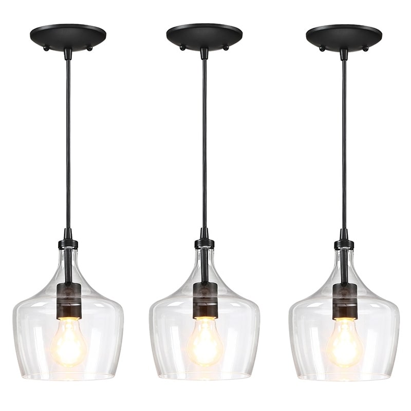 1-Light Kitchen Island Teardrop Clear Glass Pendant（1 or 3-pack can be chosen)