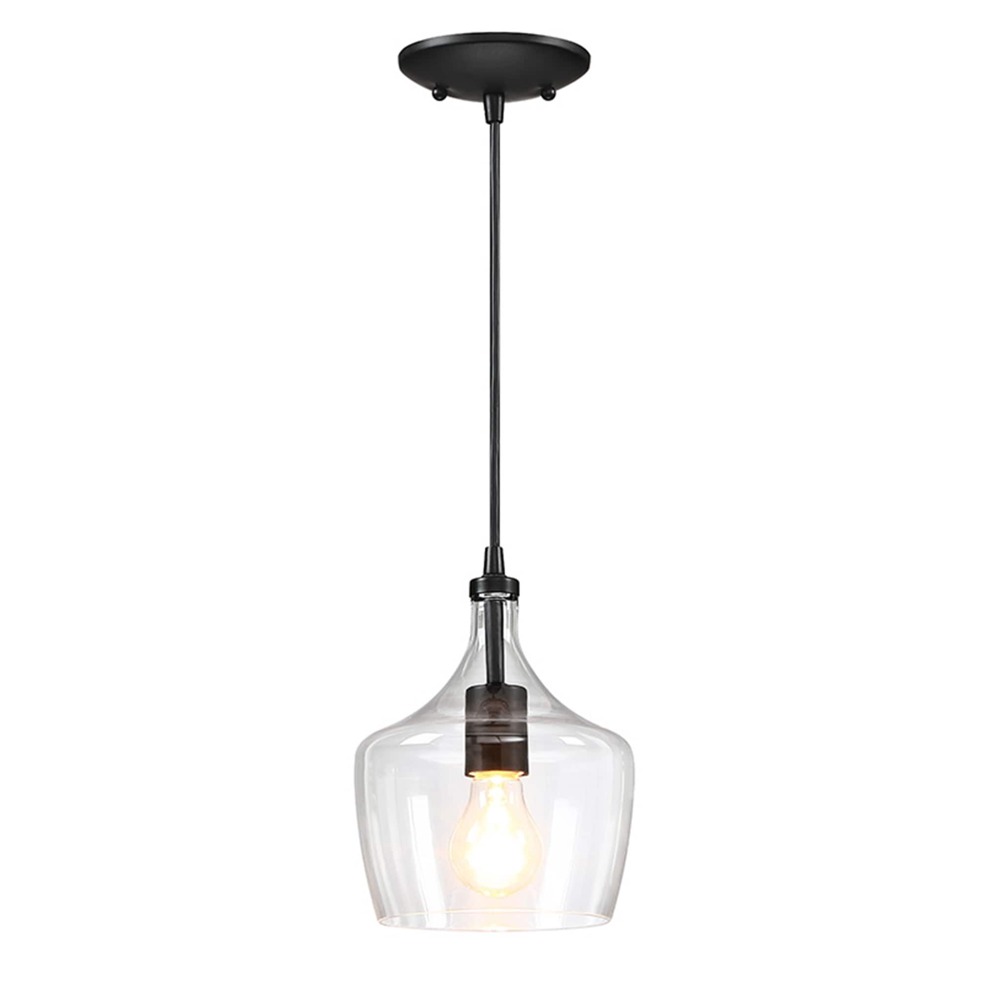 1-Light Kitchen Island Teardrop Clear Glass Pendant（1 or 3-pack can be chosen)