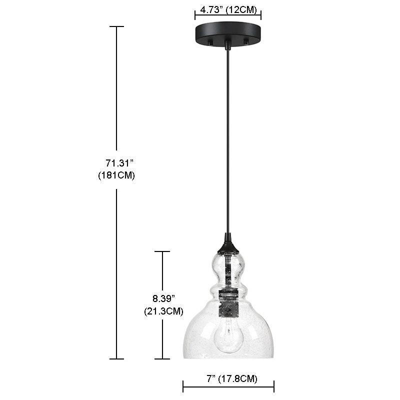 1-Light Kitchen Island Teardrop Seeded Glass Pendant with Black finish 3-pack