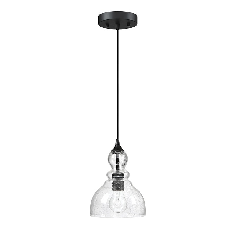 1-Light Kitchen Island Teardrop Seeded Glass Pendant with Black finish 3-pack
