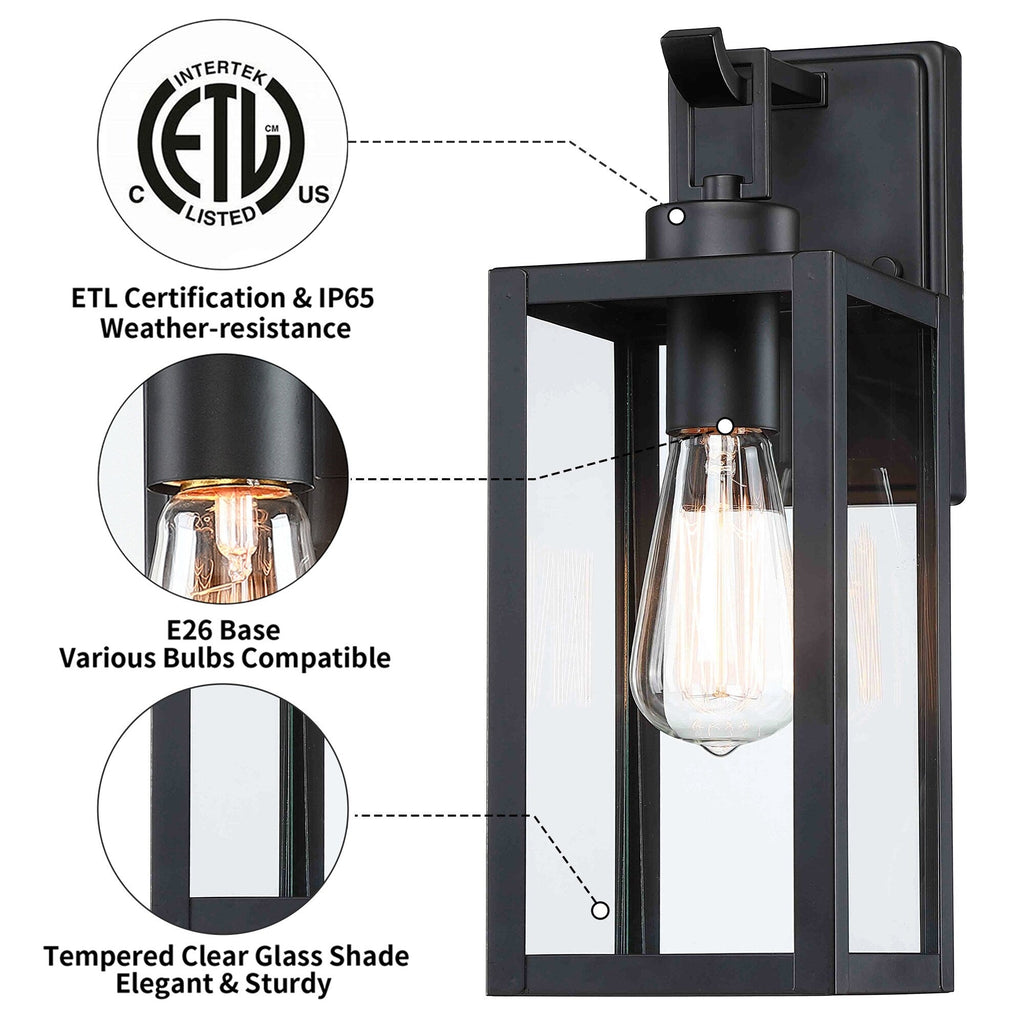 1-Light Matte Black Modern Outdoor Wall Lantern