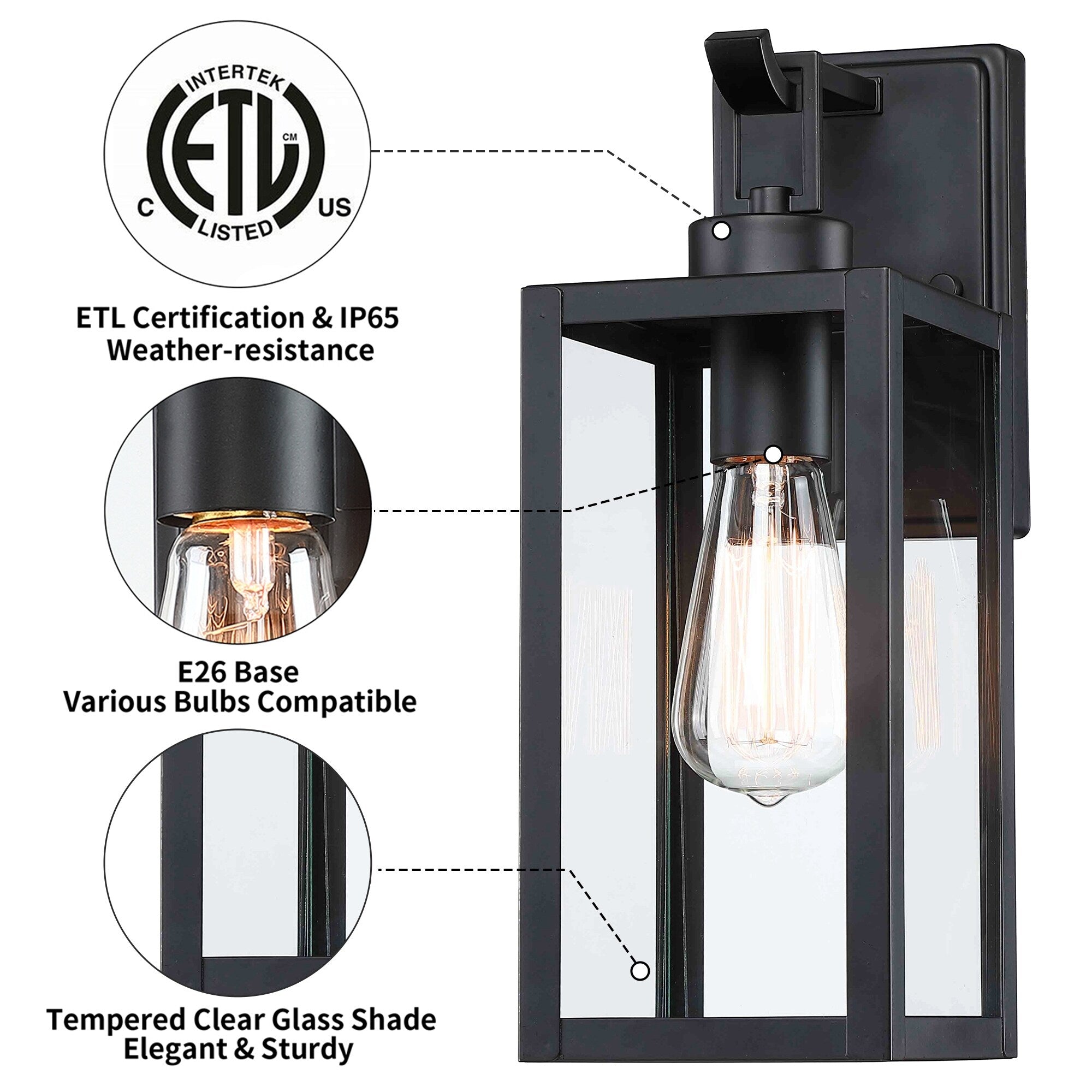 1-Light Matte Black Modern Outdoor Wall Lantern
