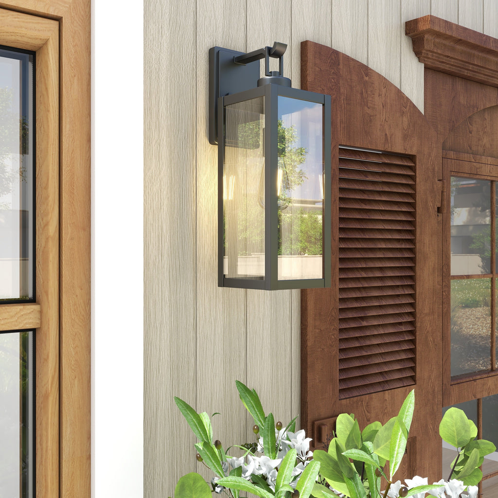 1-Light Matte Black Modern Outdoor Wall Lantern