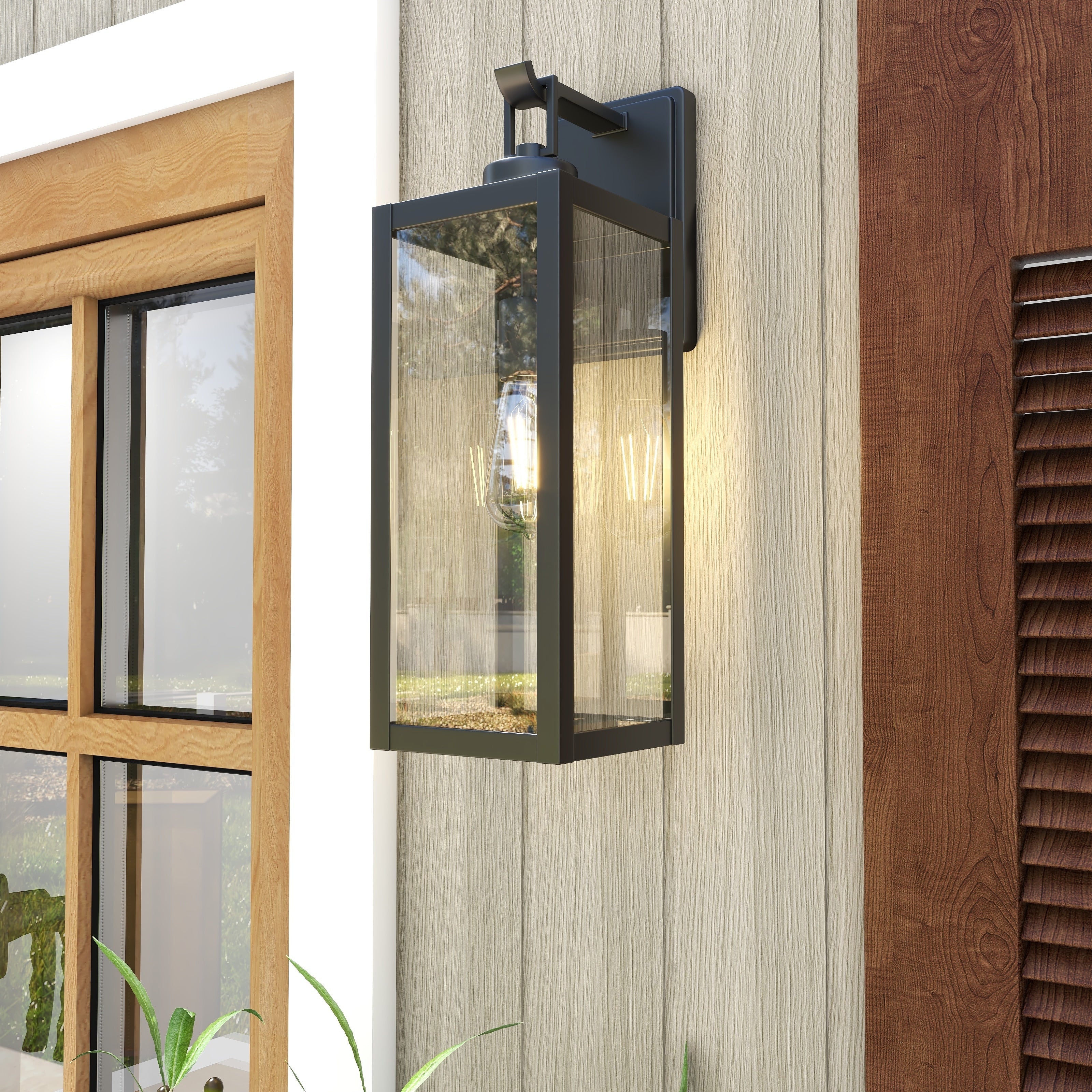 1-Light Matte Black Modern Outdoor Wall Lantern