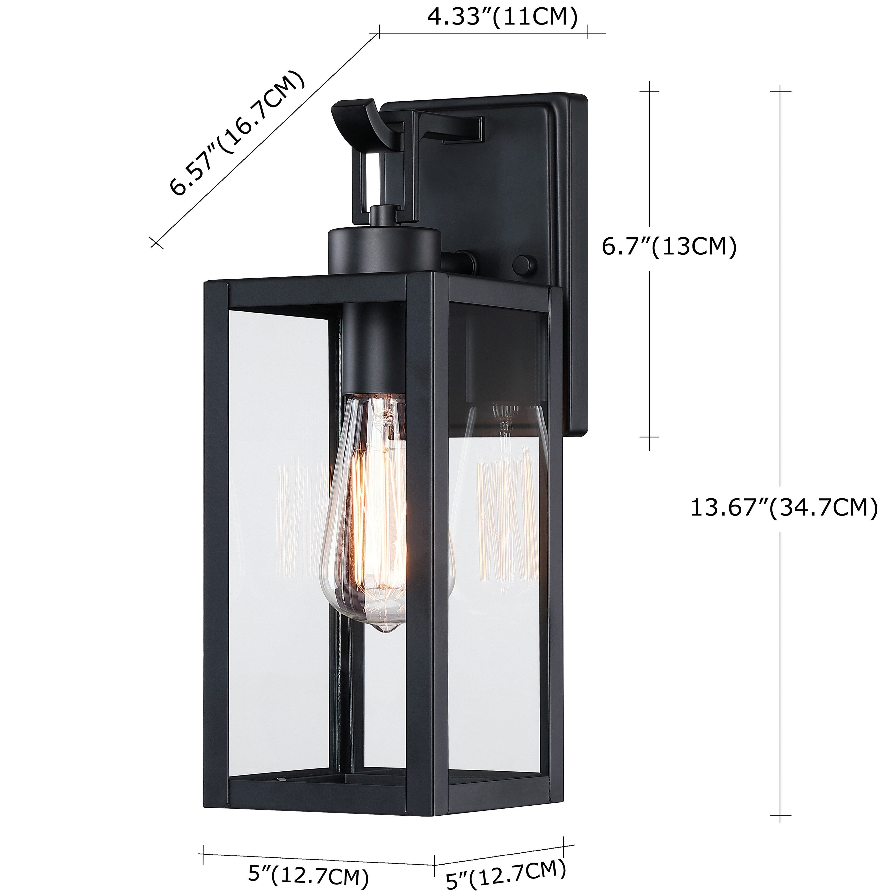 1-Light Matte Black Modern Outdoor Wall Lantern