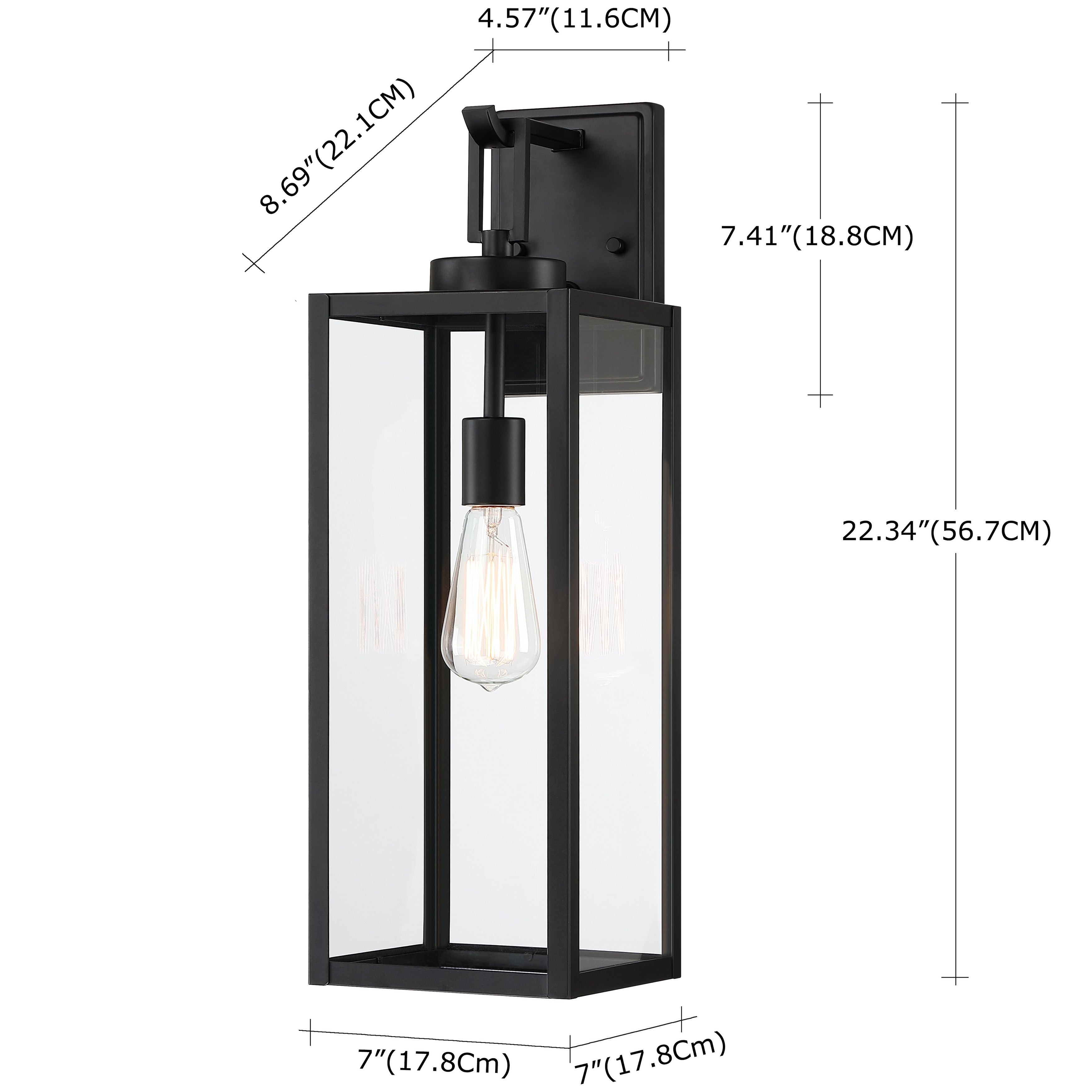 1-Light Matte Black Modern Outdoor Wall Lantern