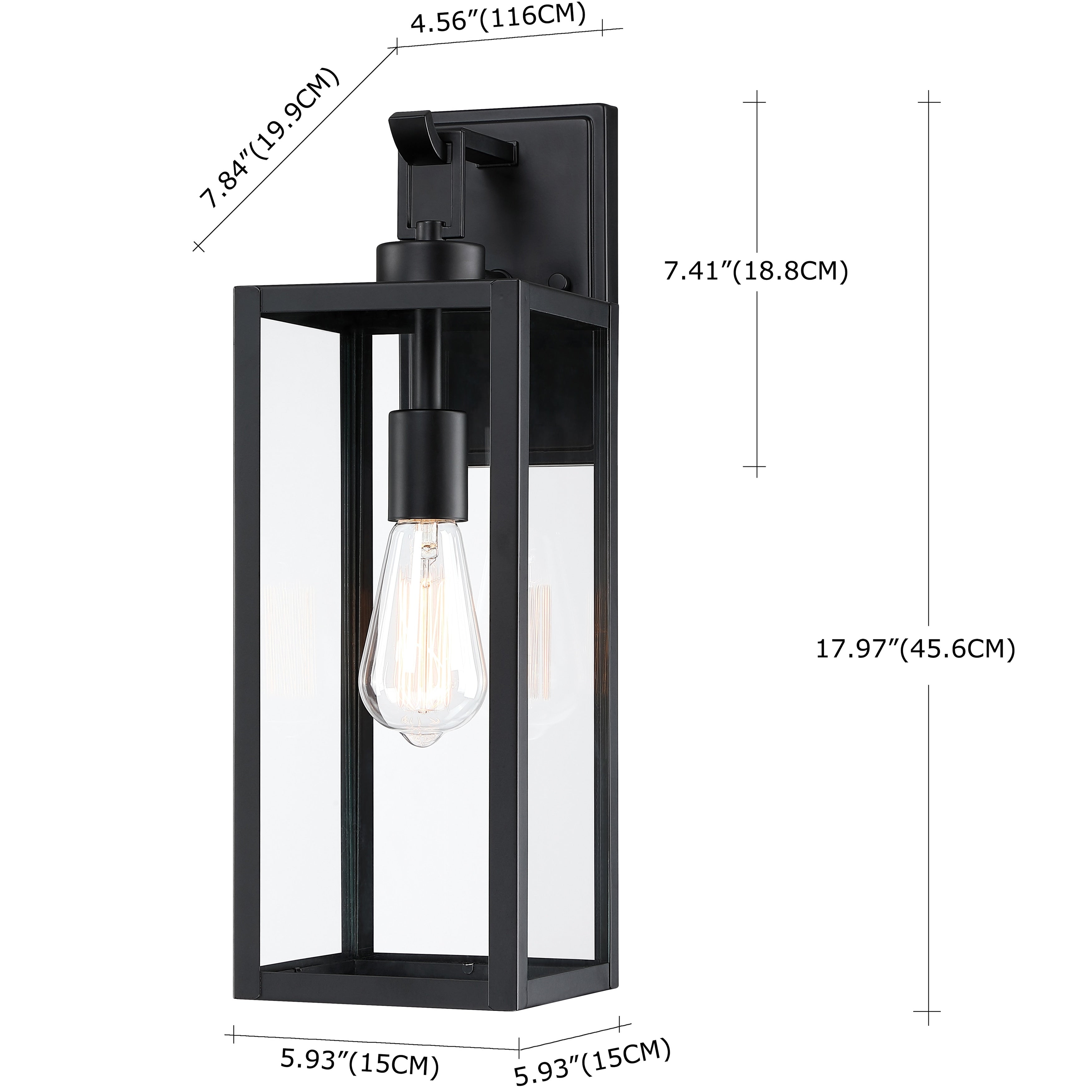 1-Light Matte Black Modern Outdoor Wall Lantern