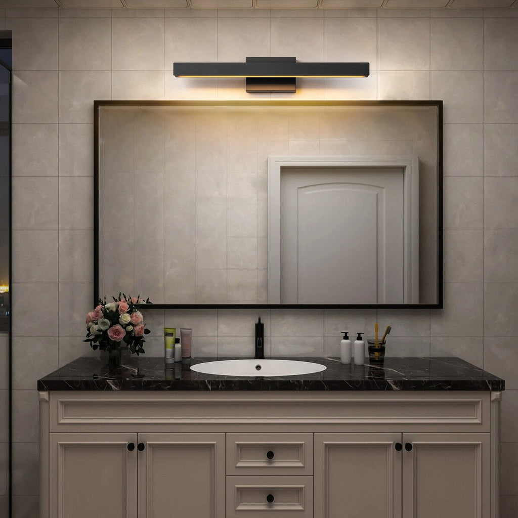 1-Light Modern Linear Black Bathroom Vanity Light Color-Changing Dimmable Rotatable Integrated LED Wall Sconce