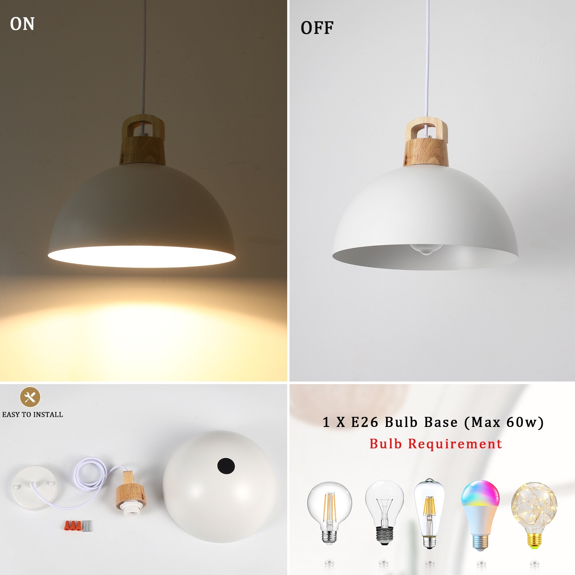 1-Light Modern Pendant Light Fixture with Plug-in Switch for Kitchen Island