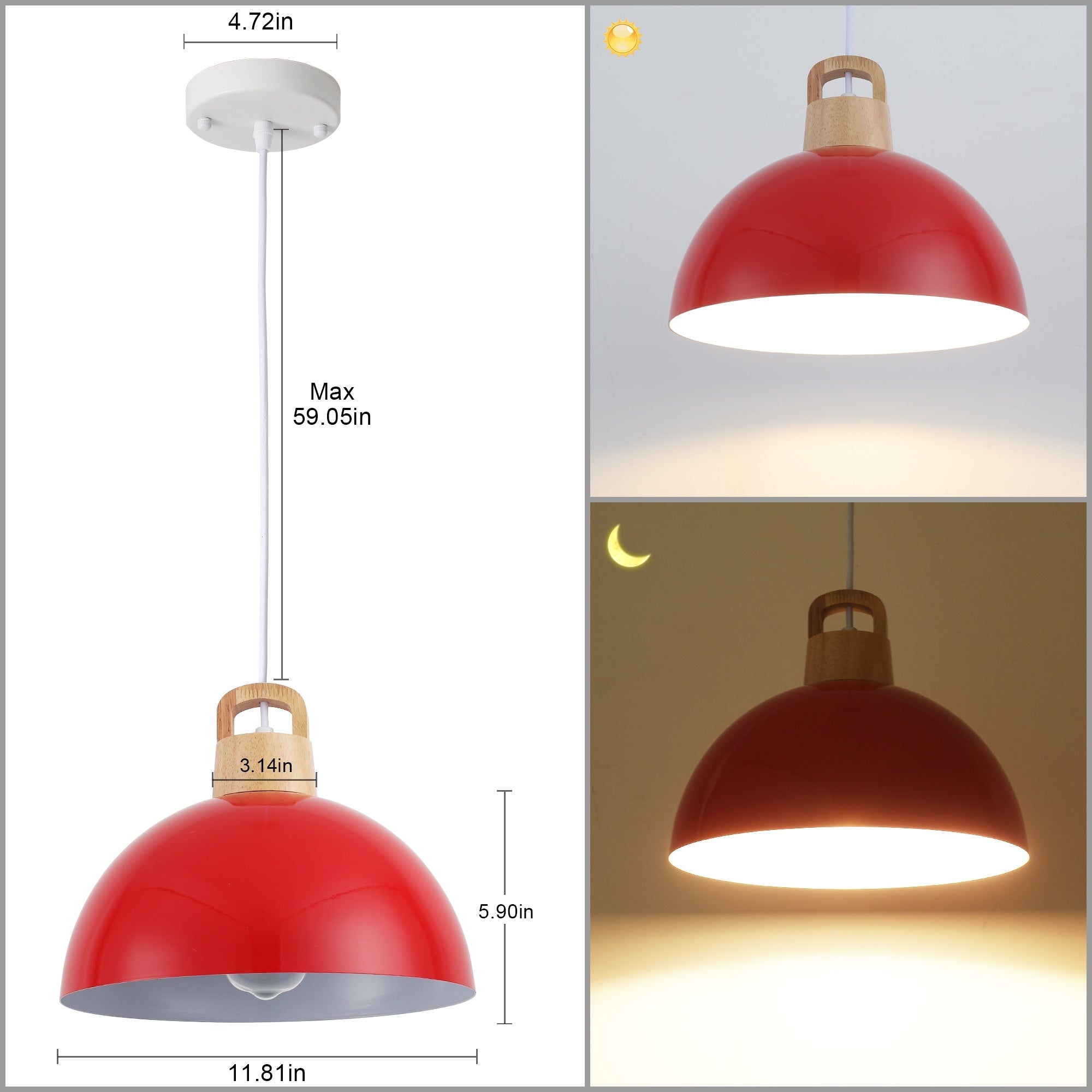 1-Light Modern Pendant Light Fixture with Plug-in Switch for Kitchen Island