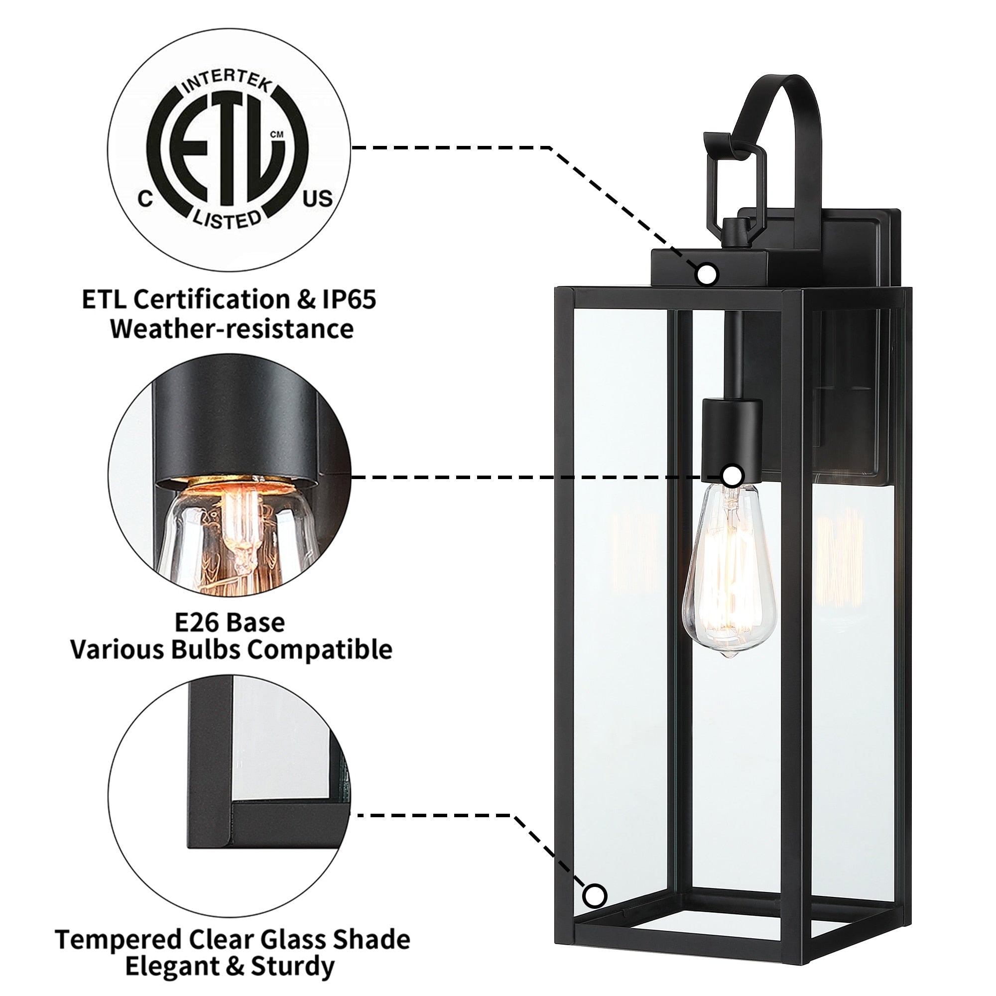 1-Light Outdoor Matte Black Wall Light Sconce