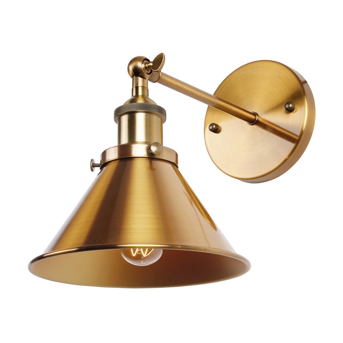 1-Light Wall Sconce With Metal Cone Shade, Brass