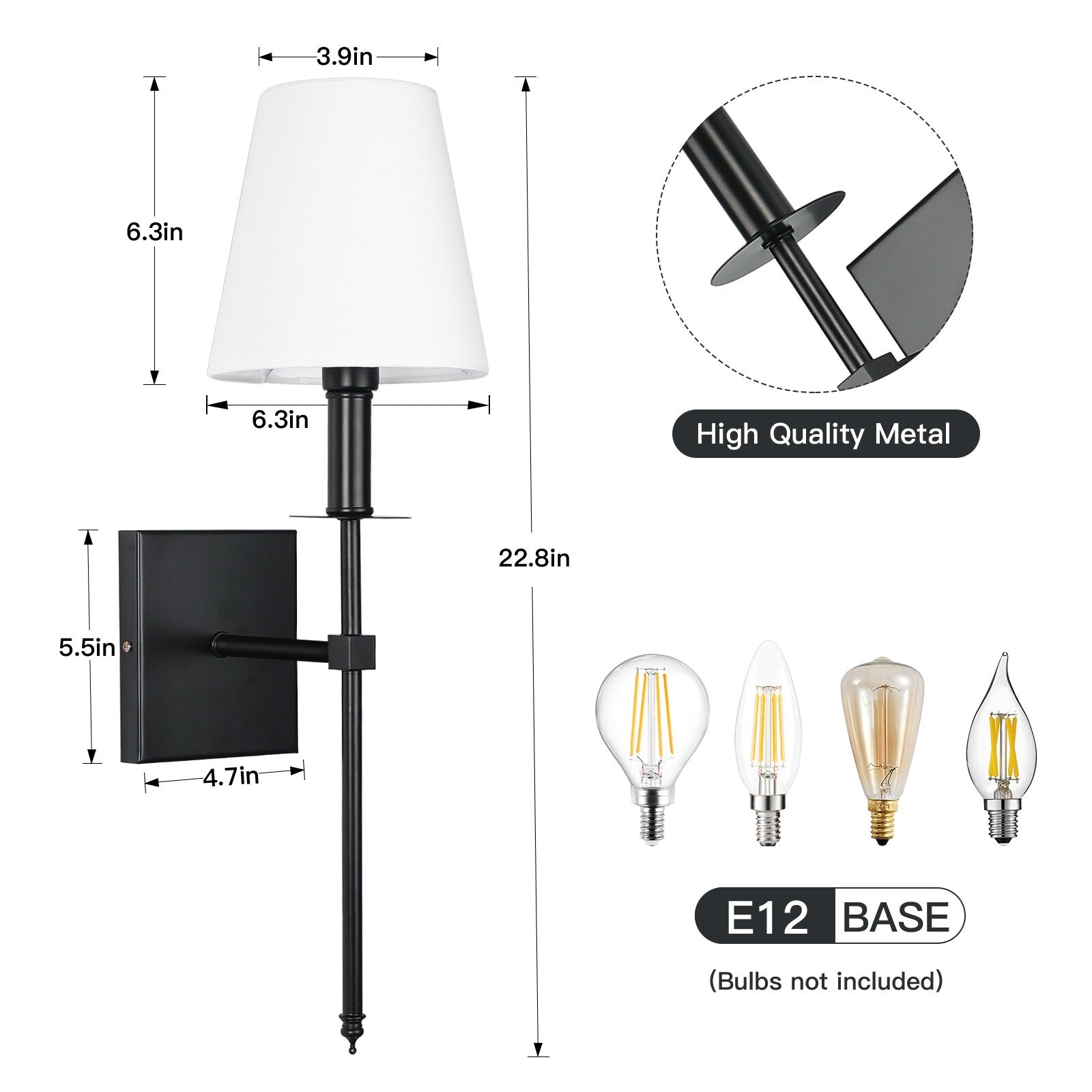 1-Light Wall Sconce with White Fabric Shade