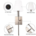 1-Light Wall Sconce with White Fabric Shade