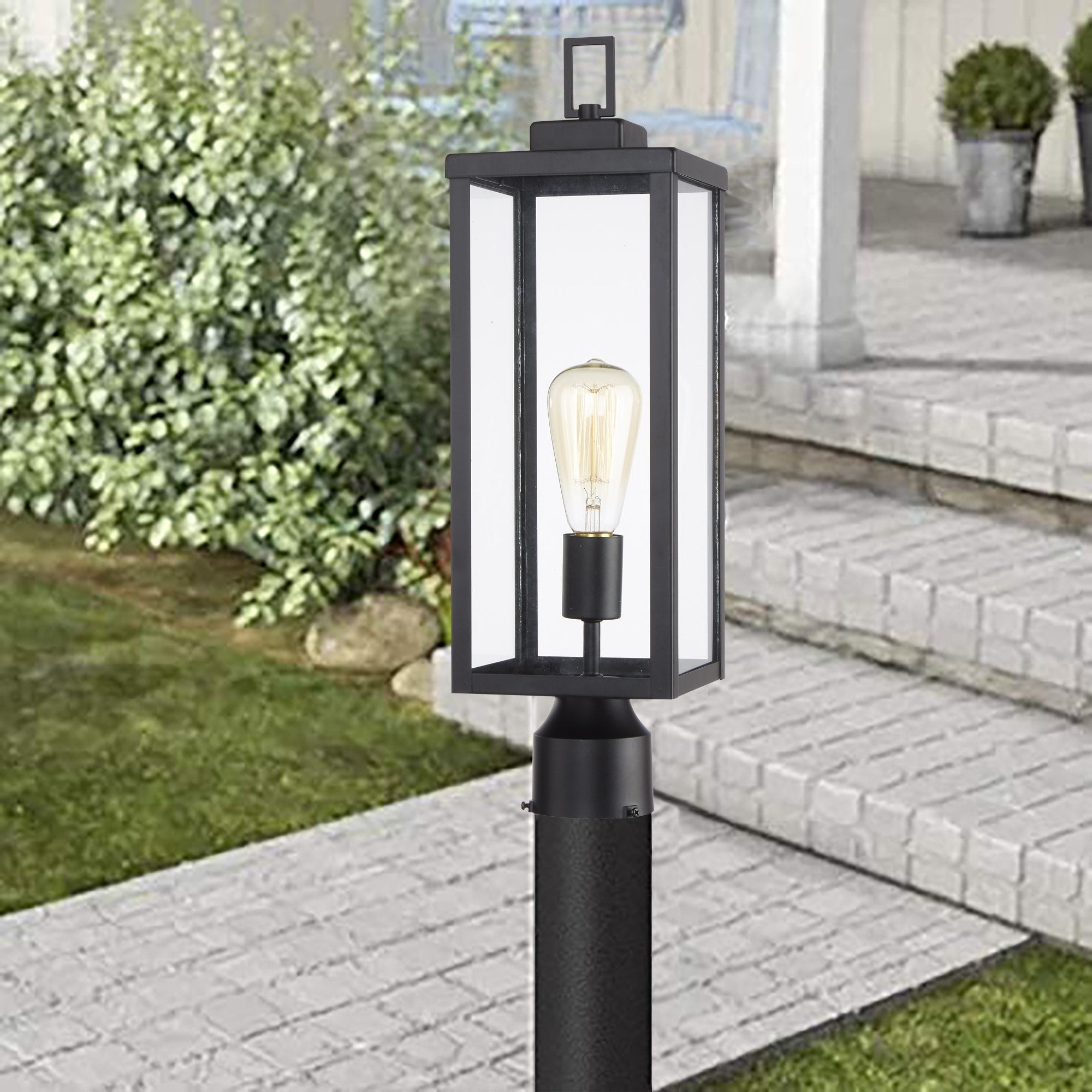 1-light Matte Black Outdoor Post Light Kits Head with Clear Glass Shade