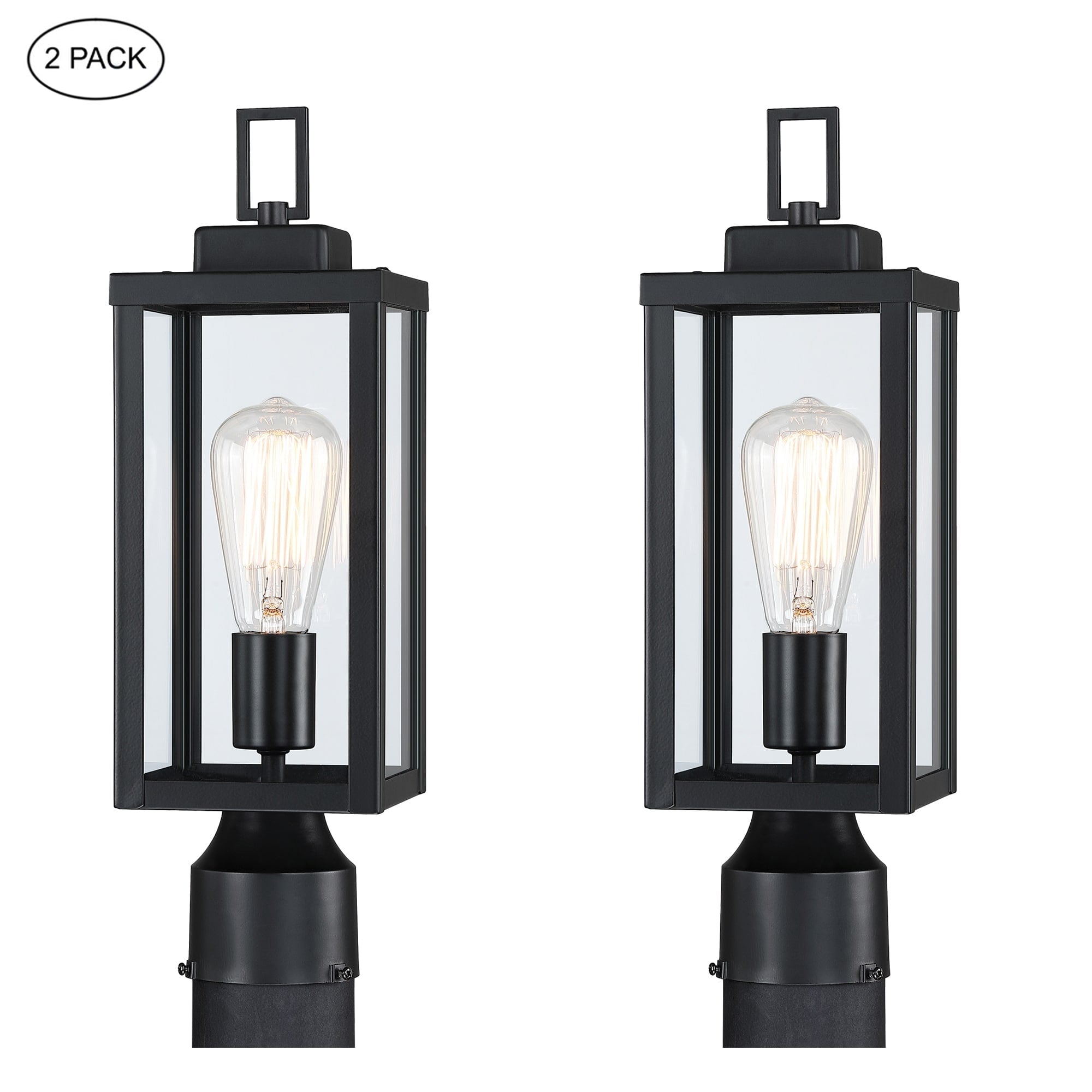 1-light Matte Black Outdoor Post Light Kits Head with Clear Glass Shade