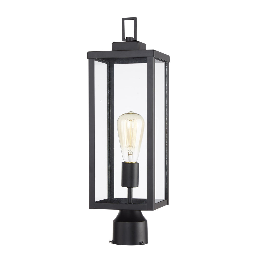 1-light Matte Black Outdoor Post Light Kits Head with Clear Glass Shade